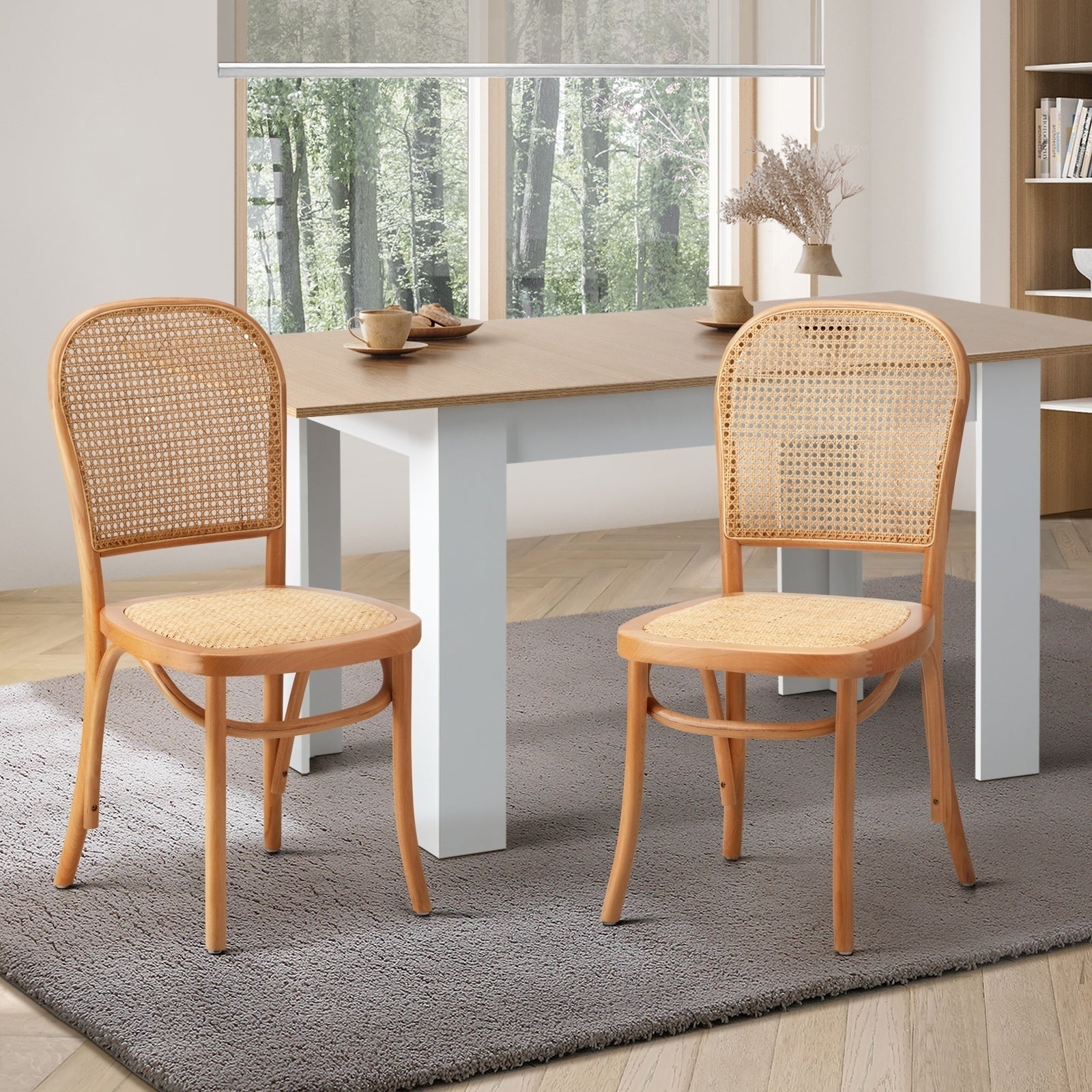Oikiture 2/4/6PCS Dining Chair Solid Wood & Ratan Seat 3 Style - Sunyee
