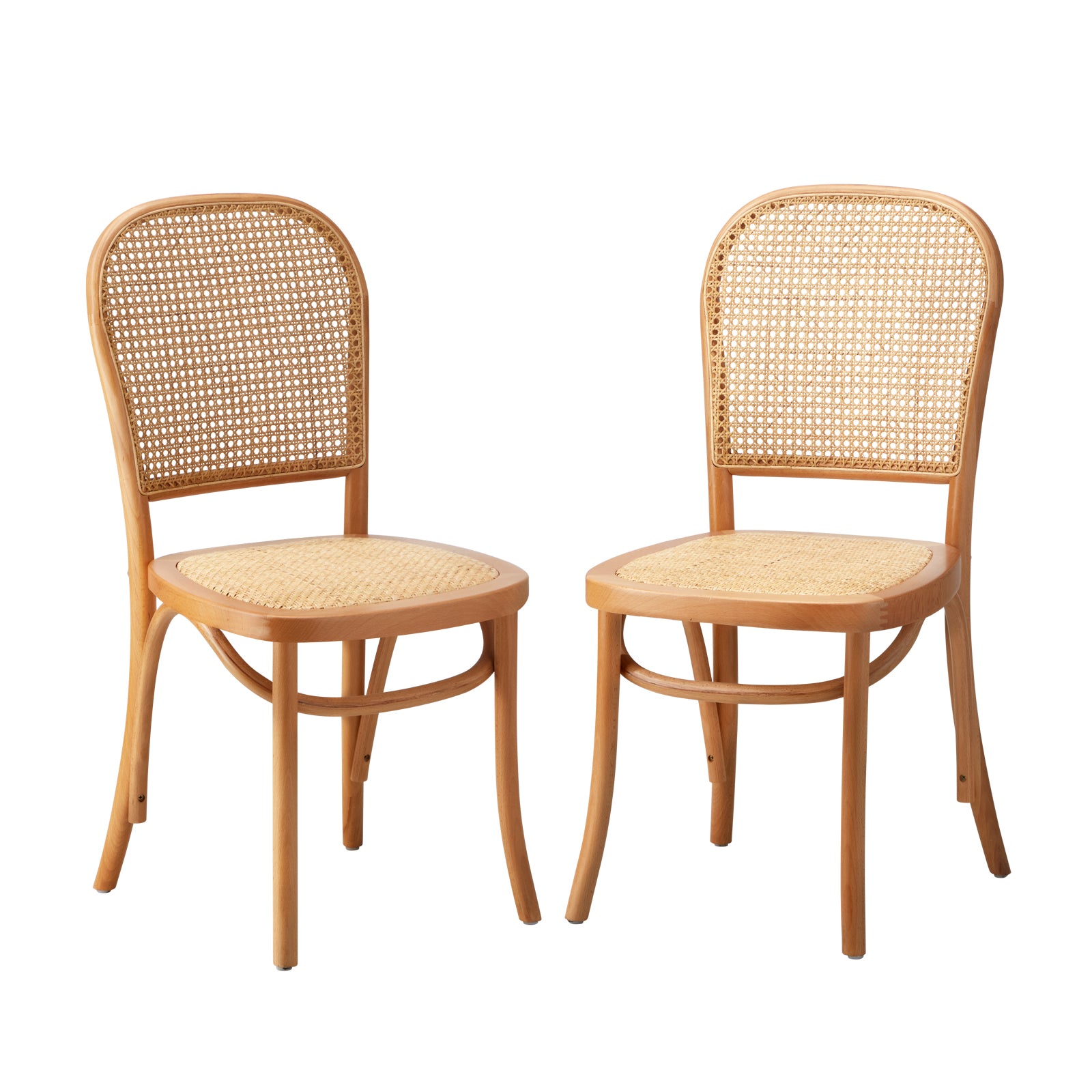 Oikiture 2PCS Dining Chairs Wooden Chairs Rattan Accent Chair Beige - Sunyee