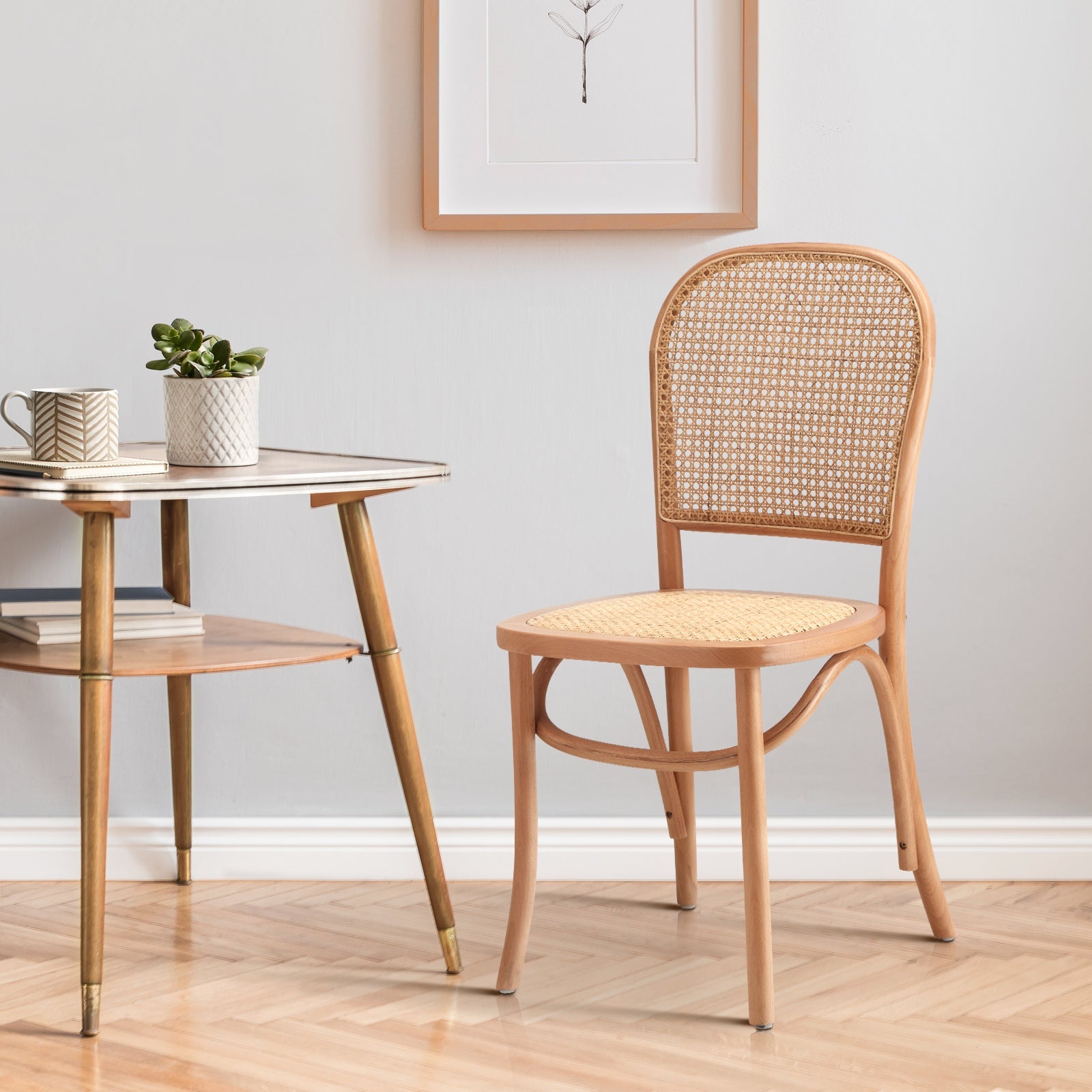 Oikiture Dining Chairs Wooden Chairs Rattan Accent Chair Beige - Sunyee