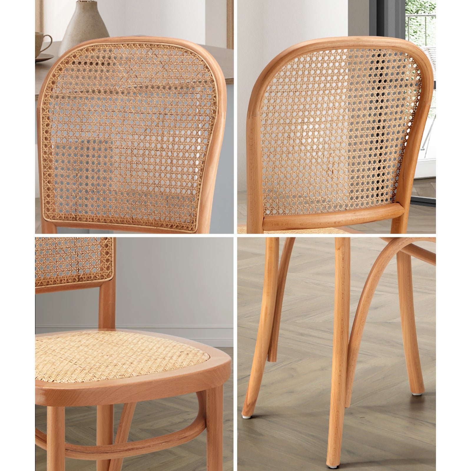 Oikiture Dining Chairs Wooden Chairs Rattan Accent Chair Beige - Sunyee