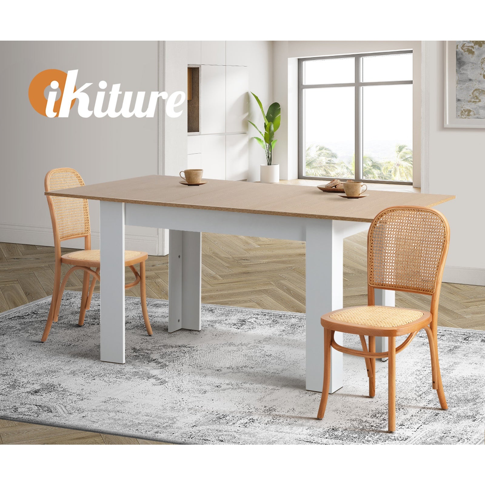 Oikiture Dining Chairs Wooden Chairs Rattan Accent Chair Beige - Sunyee