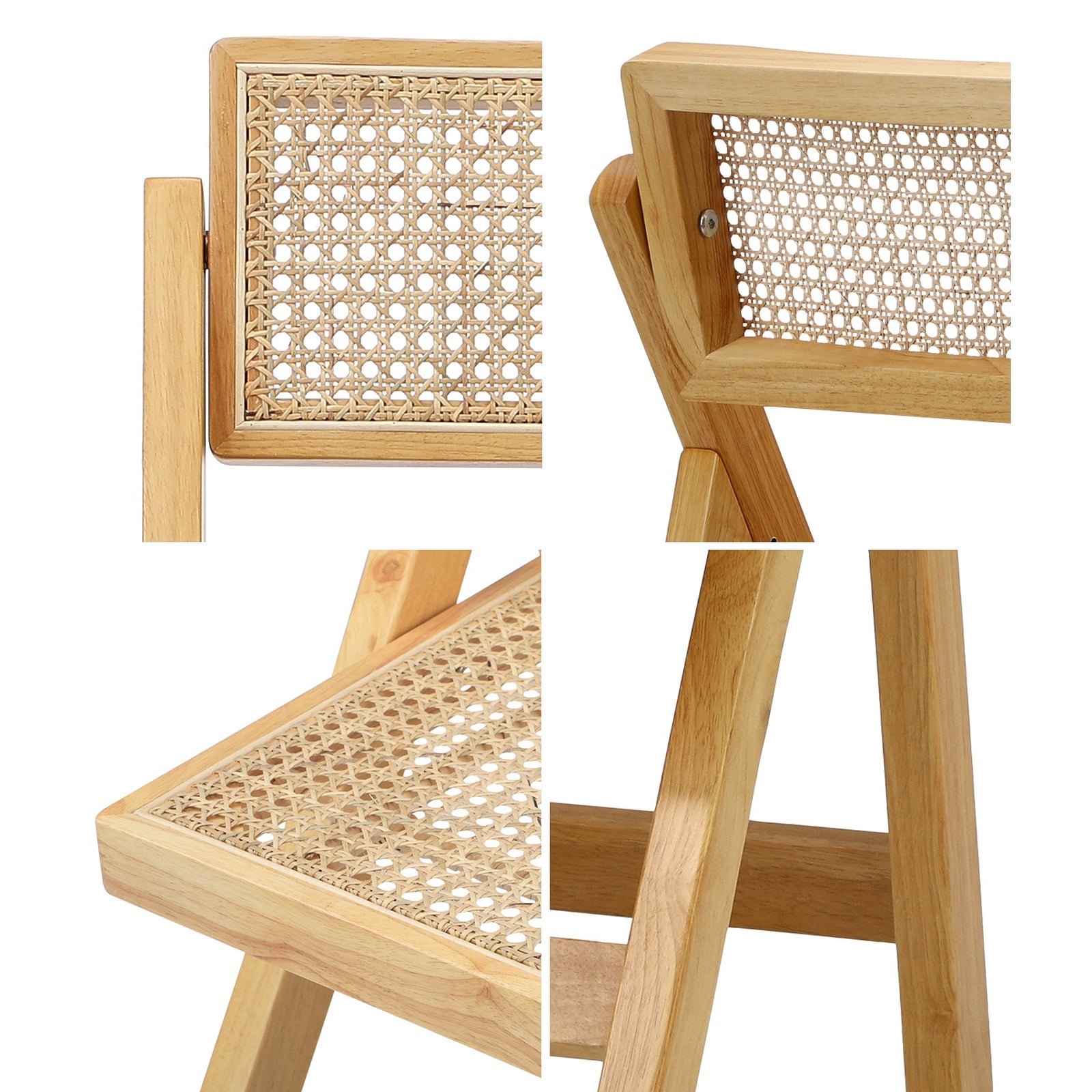 Oikiture 4x Dining Chairs Folding Rattan Chair Wooden Accent Chair Natural - Sunyee
