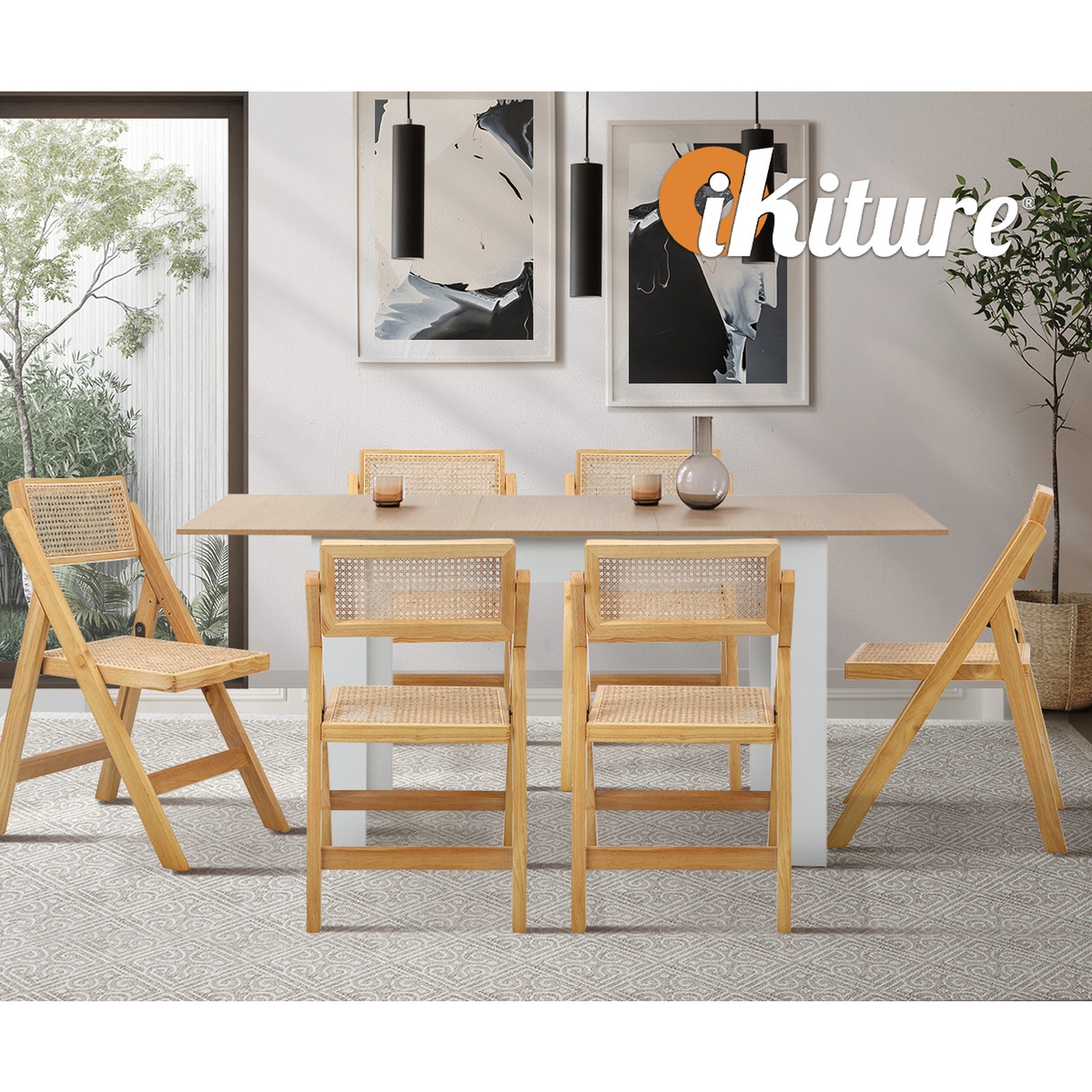 Oikiture 4x Dining Chairs Folding Rattan Chair Wooden Accent Chair Natural - Sunyee