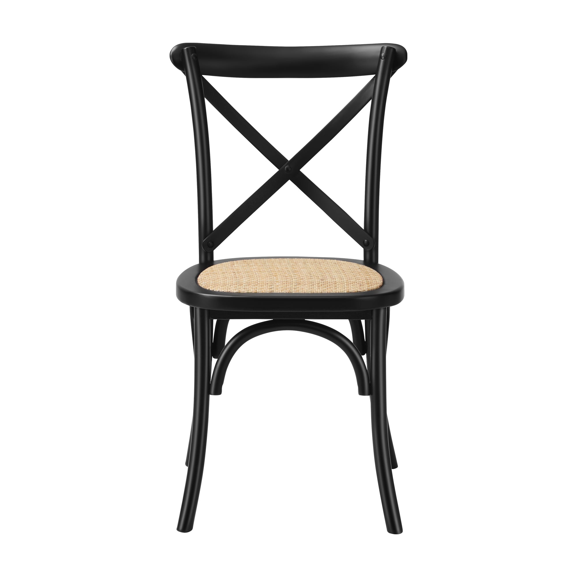 Oikiture 2PCS Crossback Dining Chair Solid Birch Timber Wood Ratan Seat Black - Sunyee