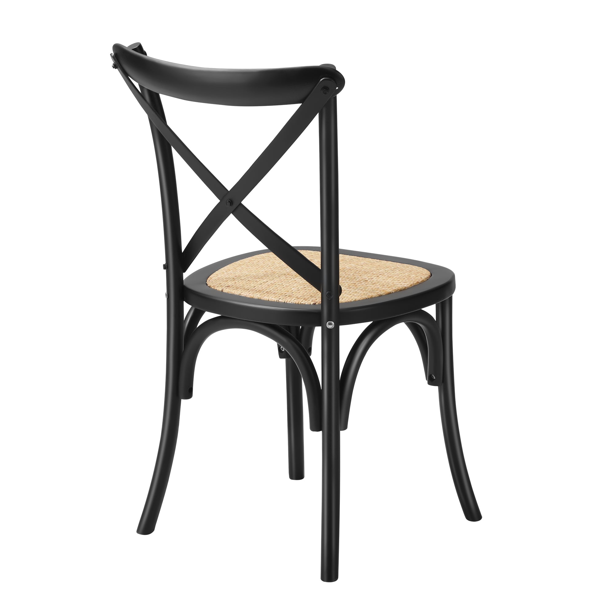 Oikiture 2PCS Crossback Dining Chair Solid Birch Timber Wood Ratan Seat Black - Sunyee