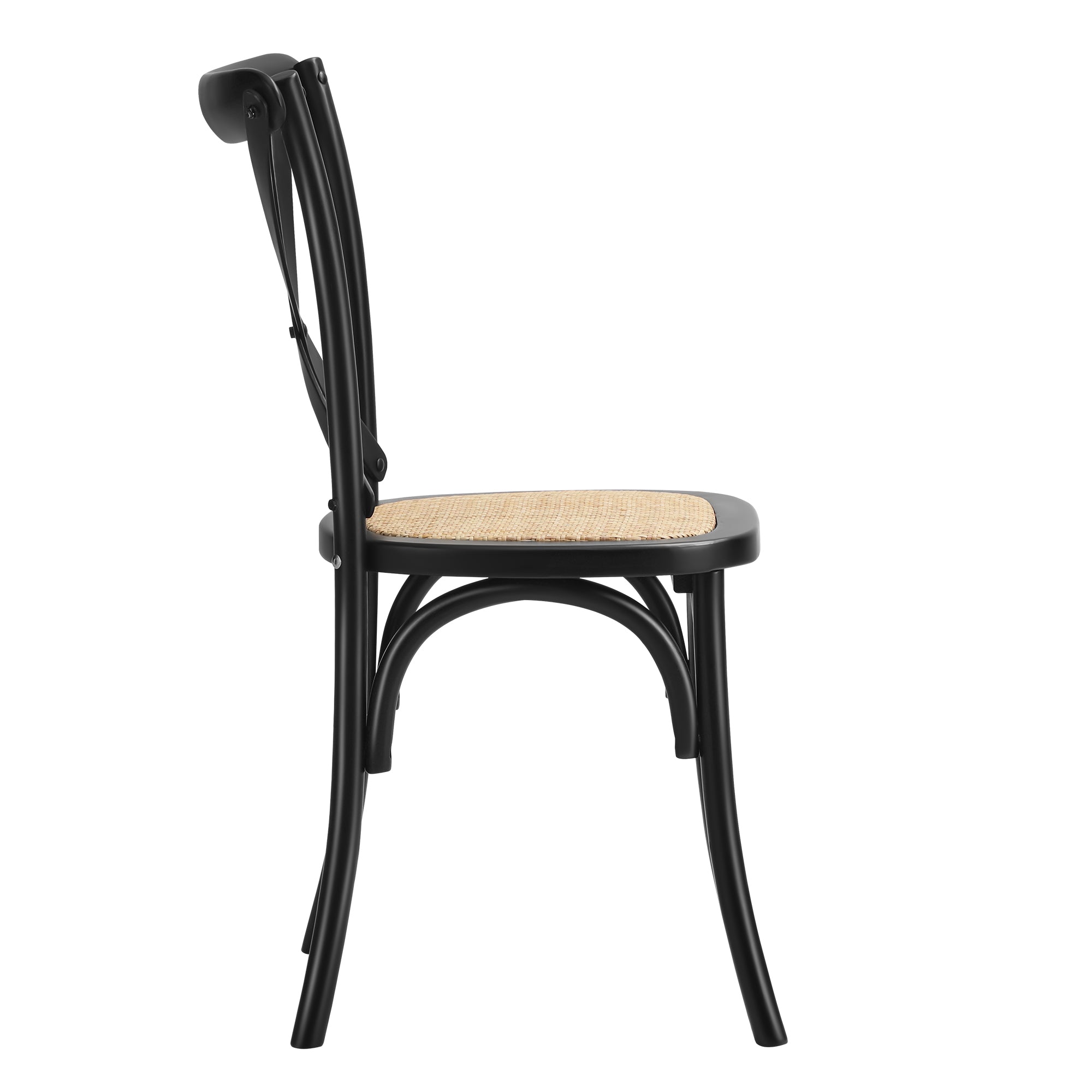 Oikiture 2PCS Crossback Dining Chair Solid Birch Timber Wood Ratan Seat Black - Sunyee