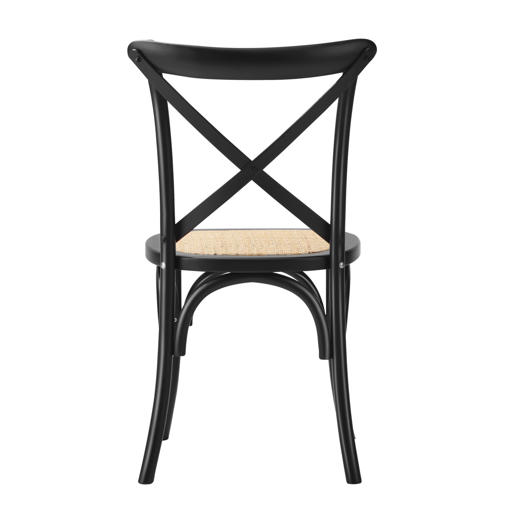 Oikiture 2PCS Crossback Dining Chair Solid Birch Timber Wood Ratan Seat Black - Sunyee