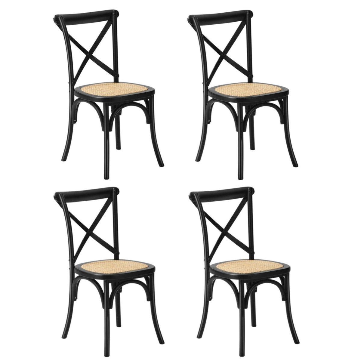 Oikiture Crossback Dining Chair Solid Birch Timber Wood Ratan Seat Black - Sunyee