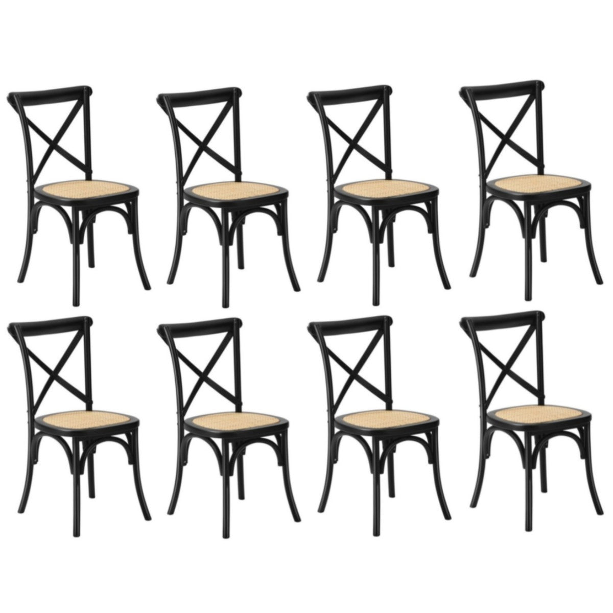 Oikiture Crossback Dining Chair Solid Birch Timber Wood Ratan Seat Black - Sunyee