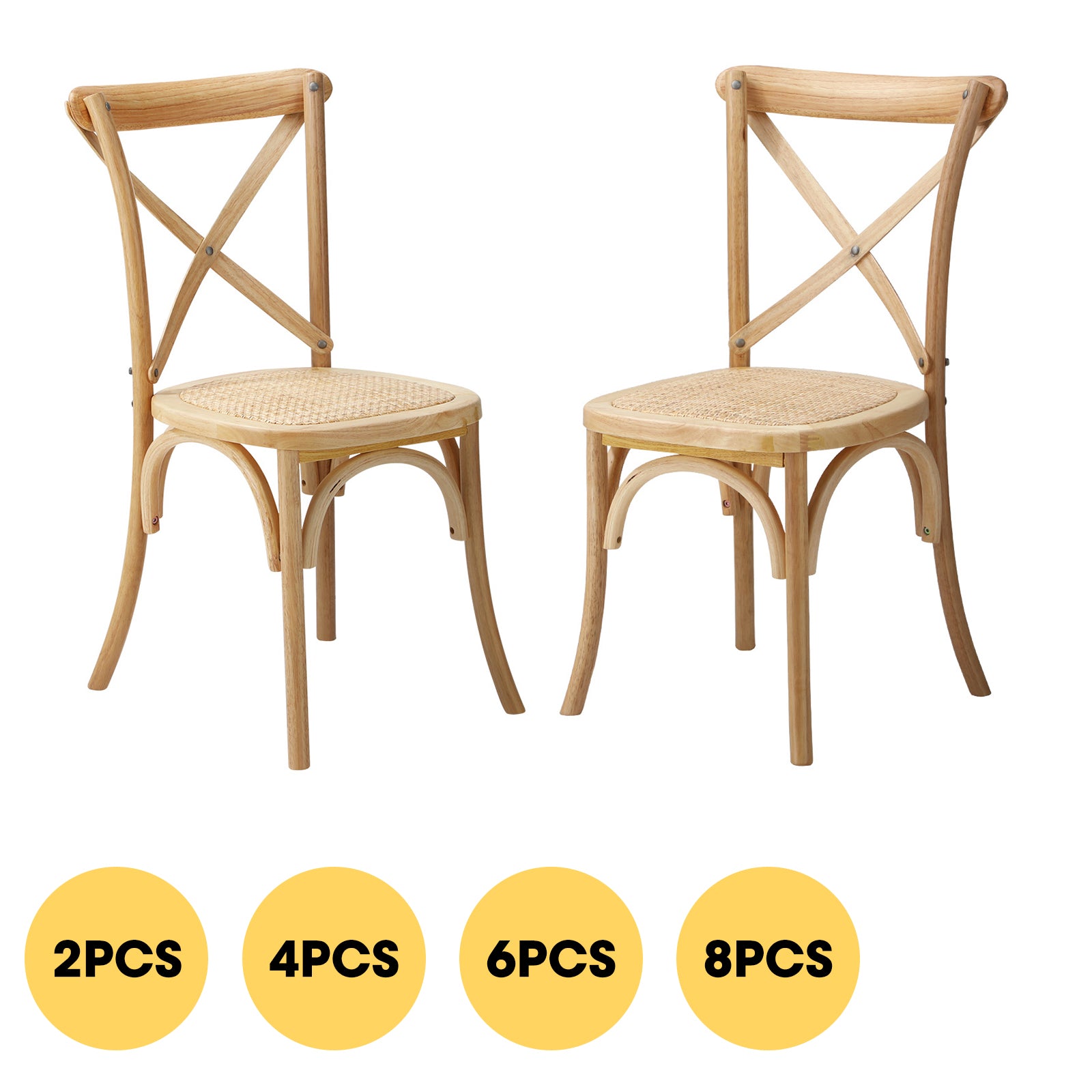 Oikiture Crossback Dining Chair Solid Birch Timber Wood Ratan Seat Wooden - Sunyee