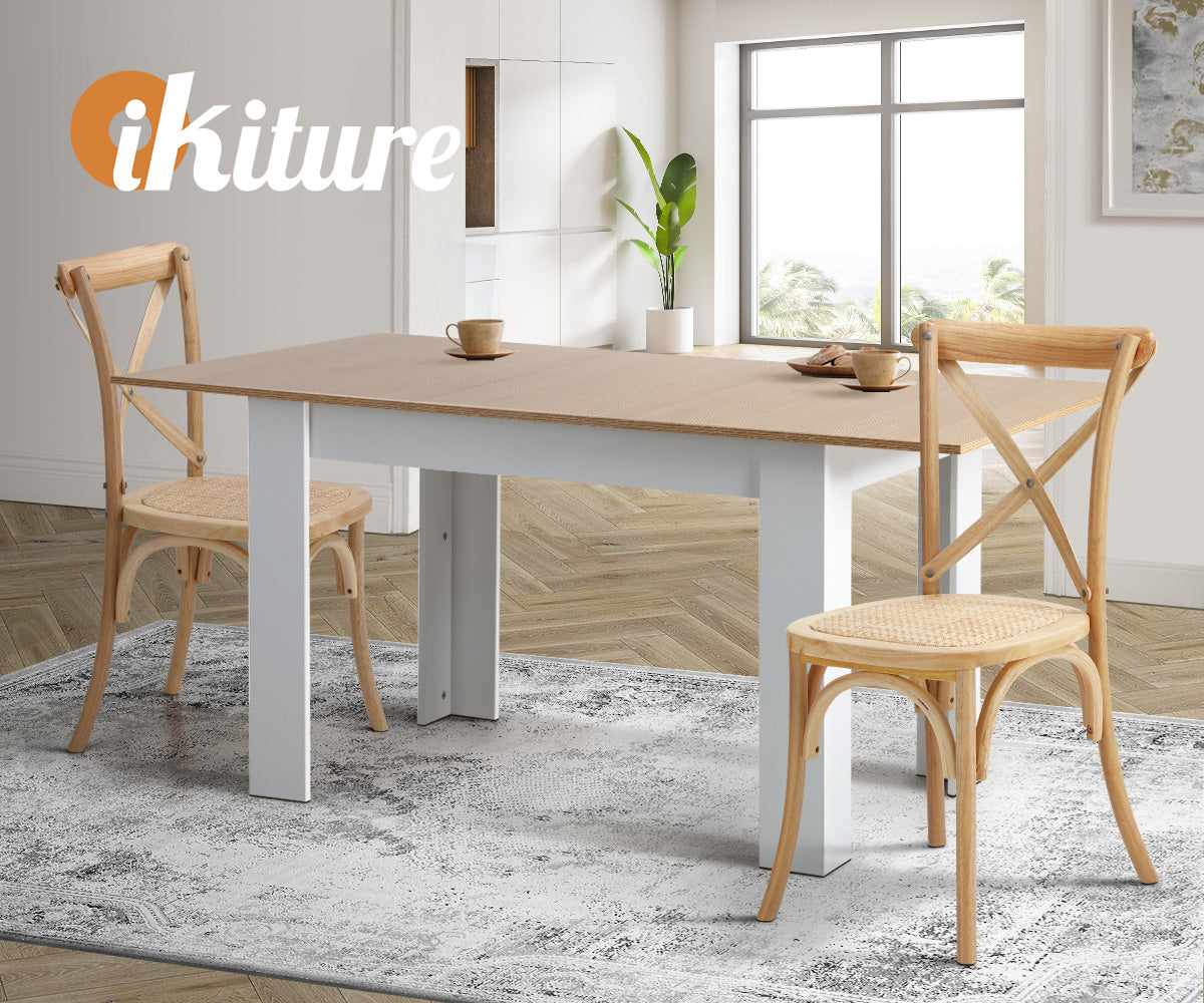 Oikiture 2PCS Crossback Dining Chair Solid Birch Timber Wood Ratan Seat Wooden - Sunyee