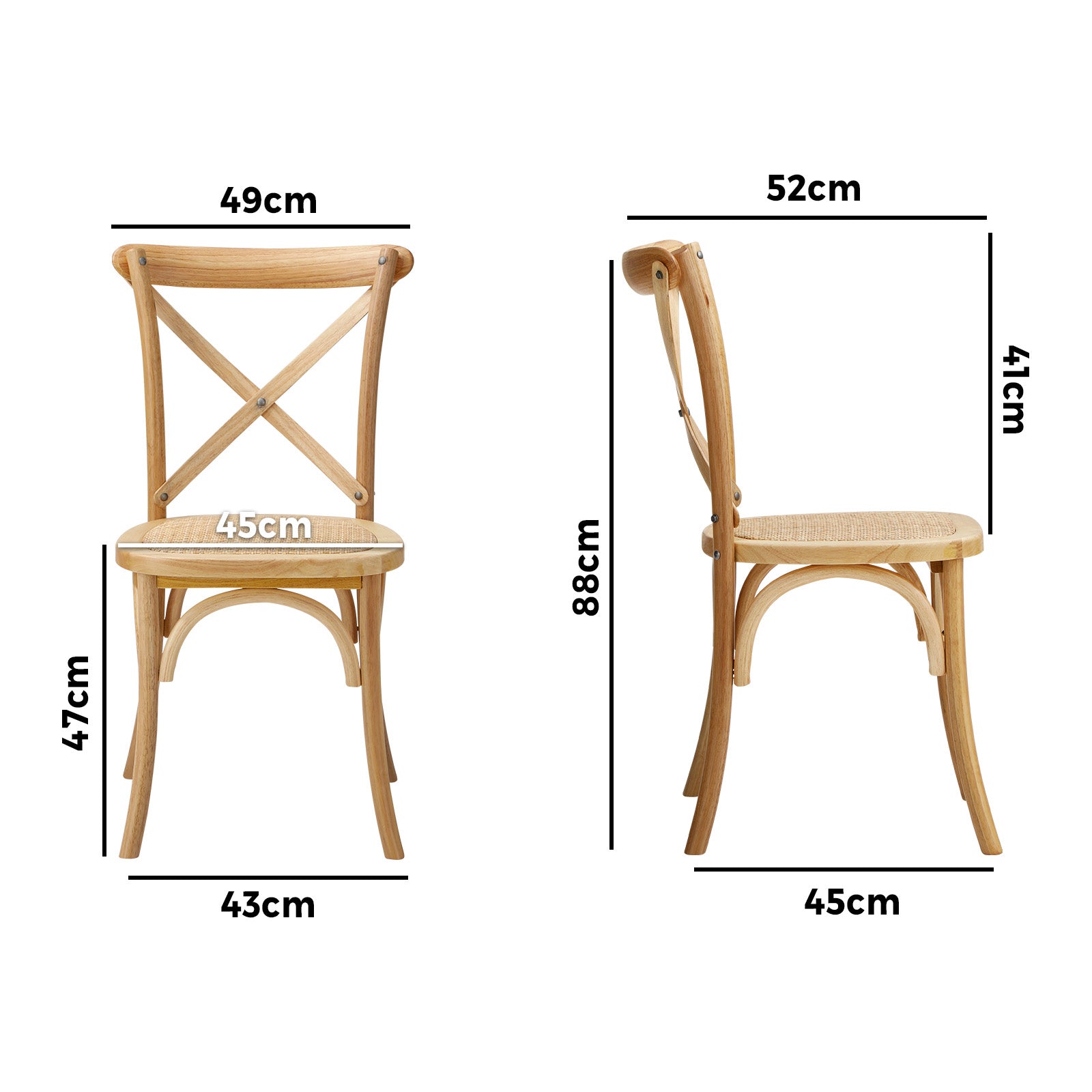 Oikiture 2PCS Crossback Dining Chair Solid Birch Timber Wood Ratan Seat Wooden - Sunyee