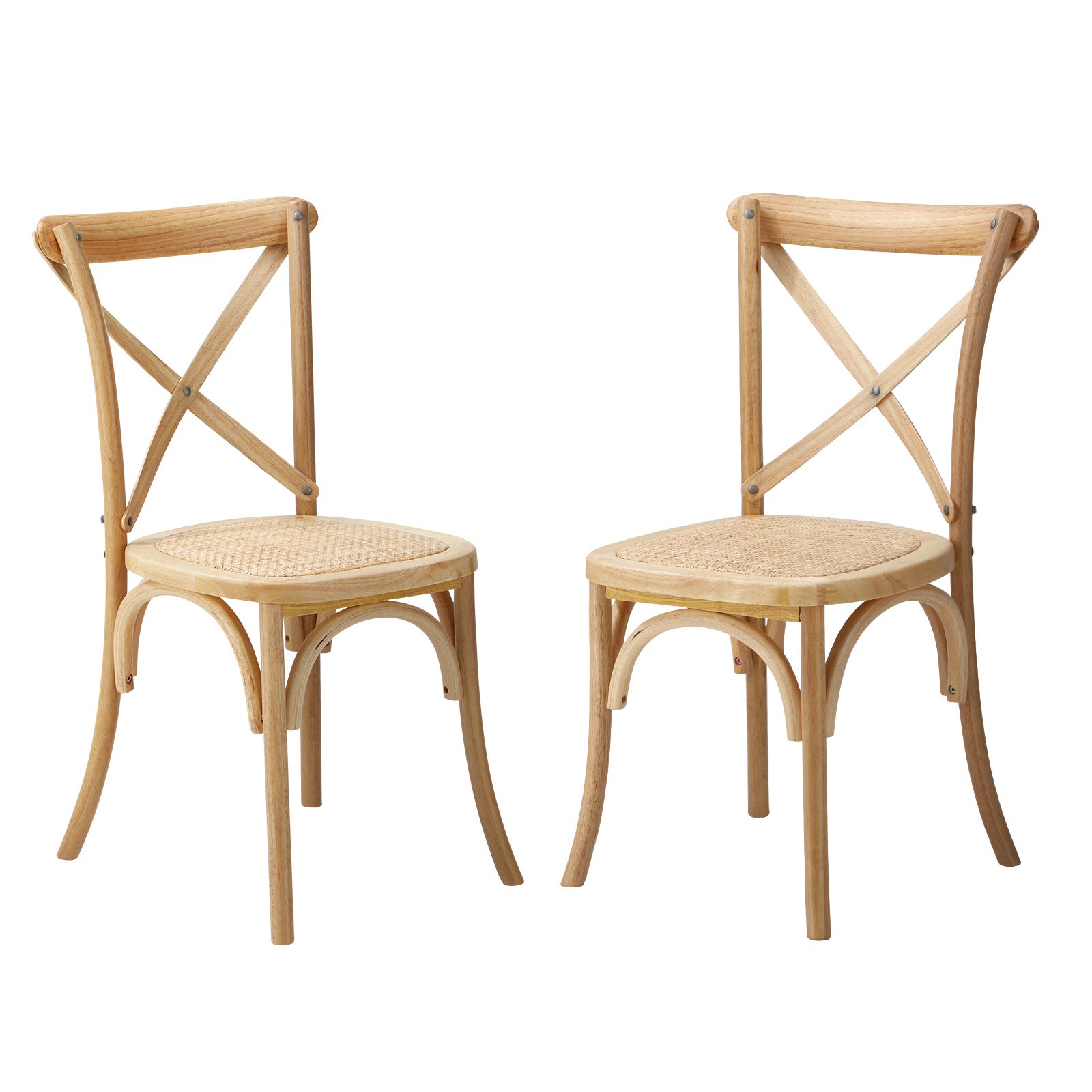 Oikiture 2PCS Crossback Dining Chair Solid Birch Timber Wood Ratan Seat Wooden - Sunyee