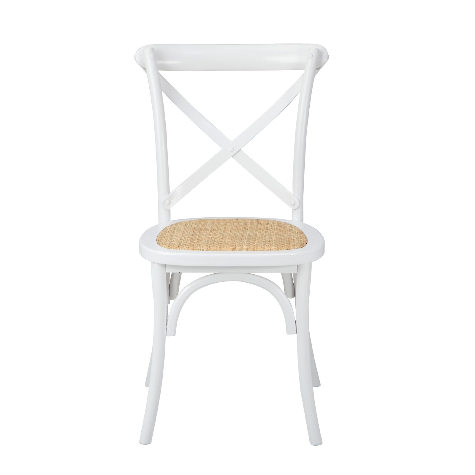 Oikiture 2PCS Crossback Dining Chair Solid Birch Timber Wood Ratan Seat White - Sunyee
