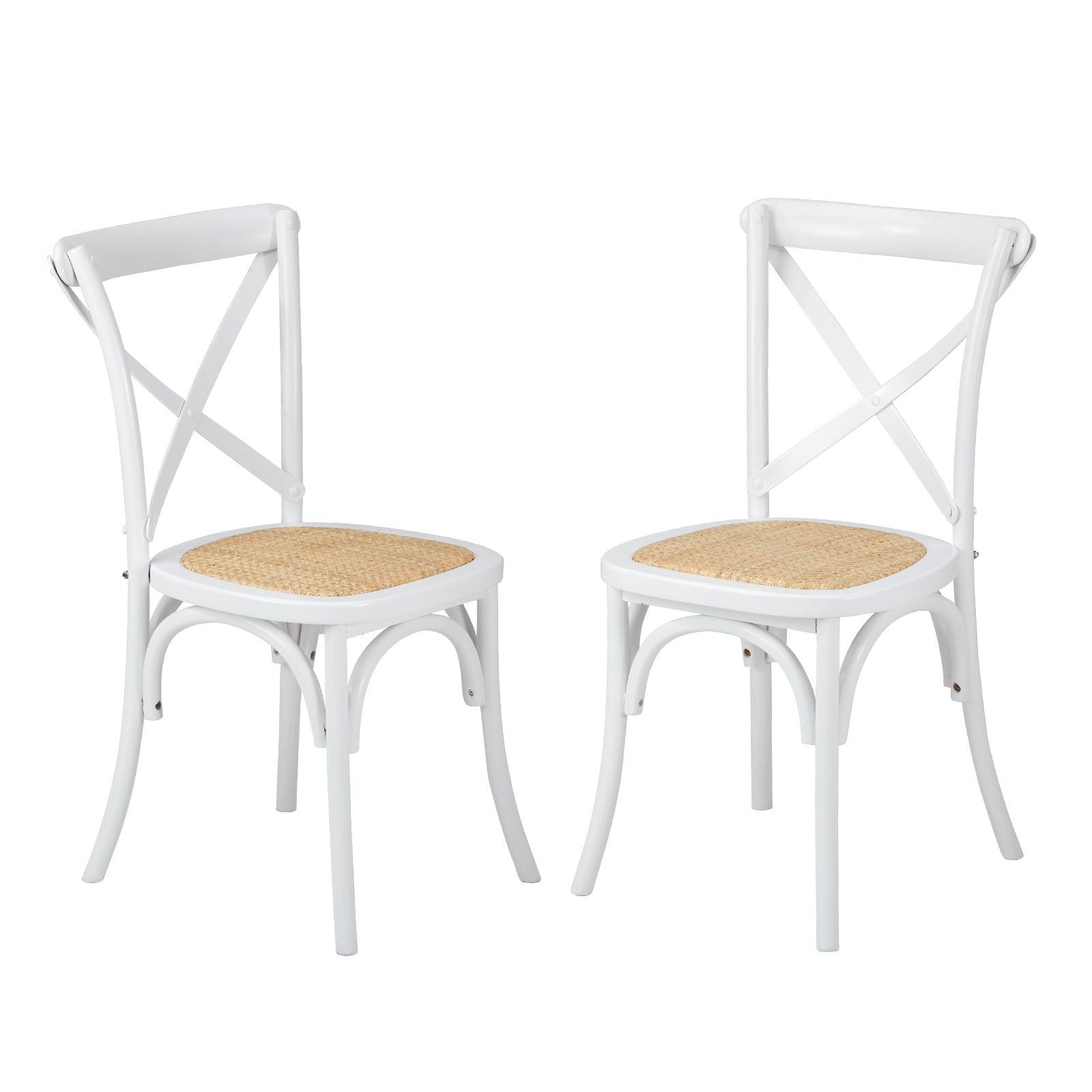 Oikiture 2PCS Crossback Dining Chair Solid Birch Timber Wood Ratan Seat White - Sunyee