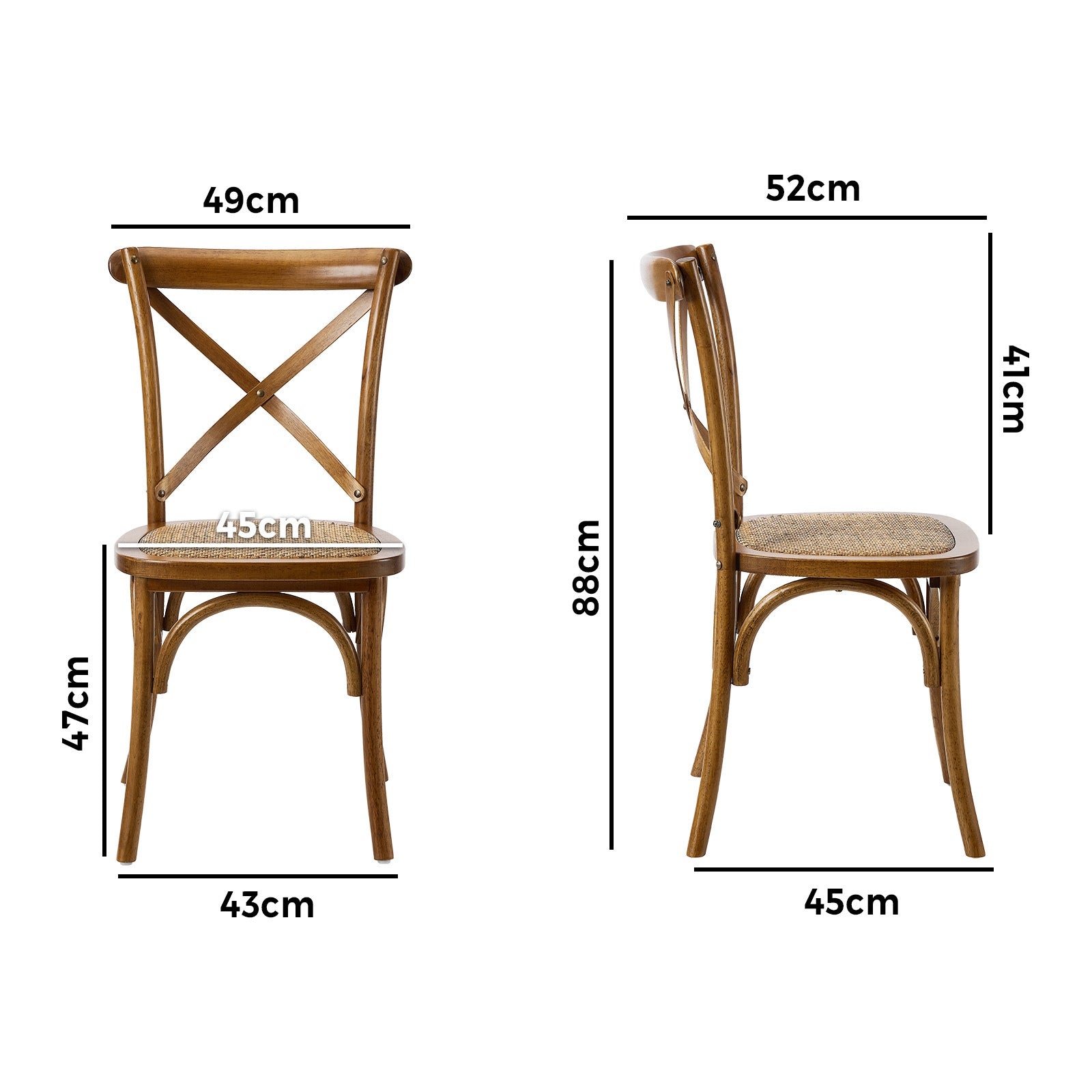 Oikiture 2PCS Crossback Dining Chair Solid Birch Timber Wood Rattan Seat Walnut - Sunyee