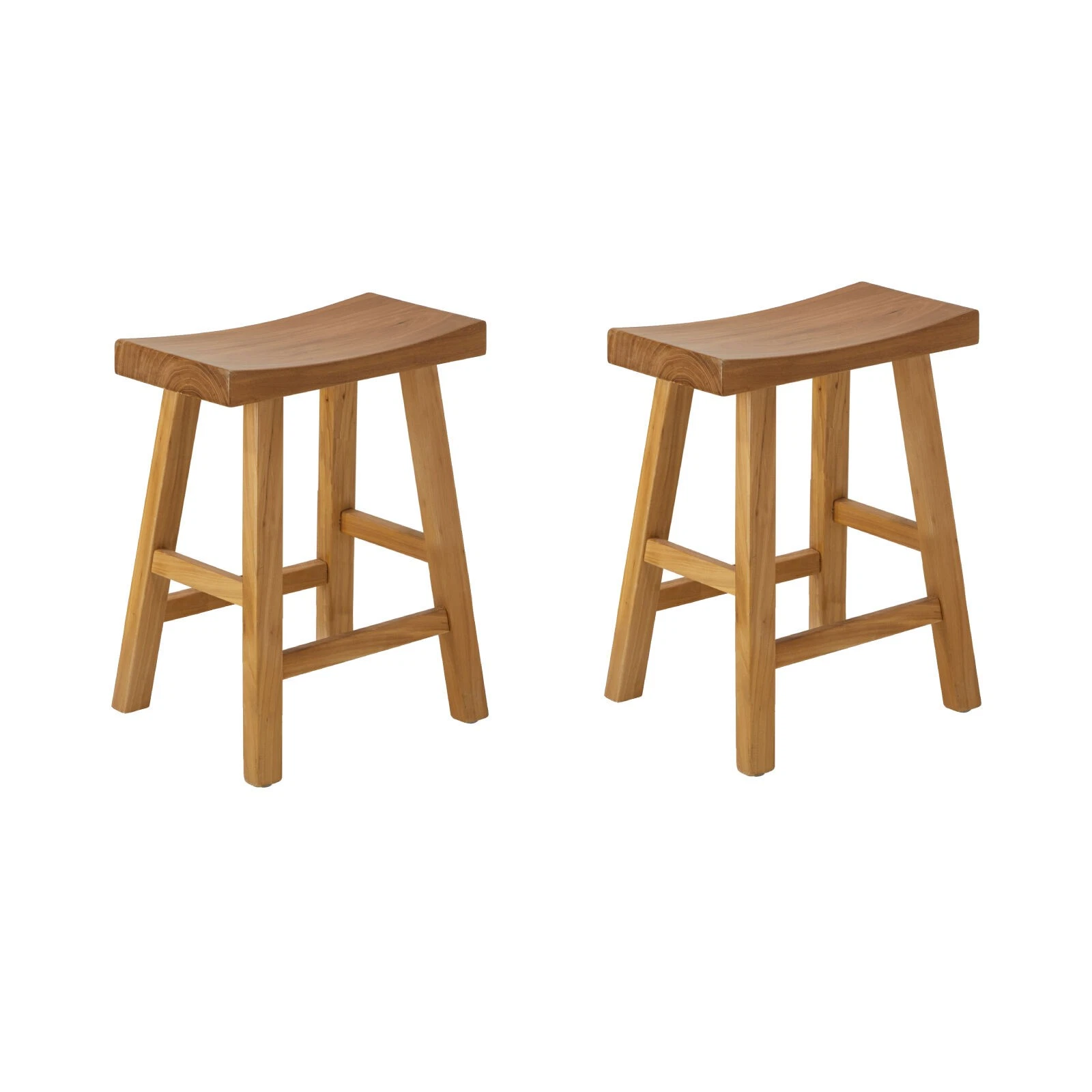 Oikiture 2x Wooden Stool Elm Wood Kitchen Dining Stool Café Seat Natural Timber