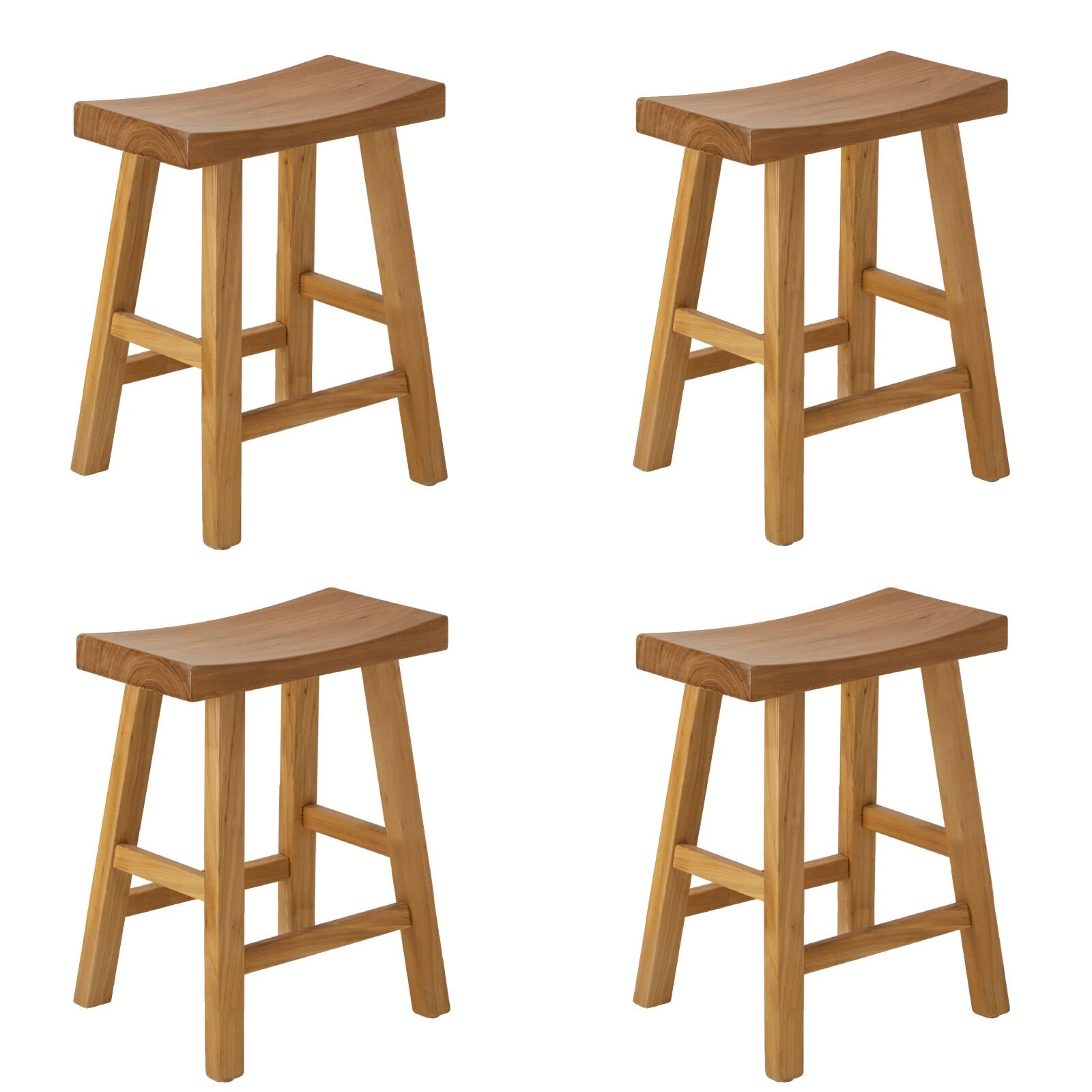Oikiture 4x Wooden Stool Elm Wood Kitchen Dining Stool Café Seat Natural Timber