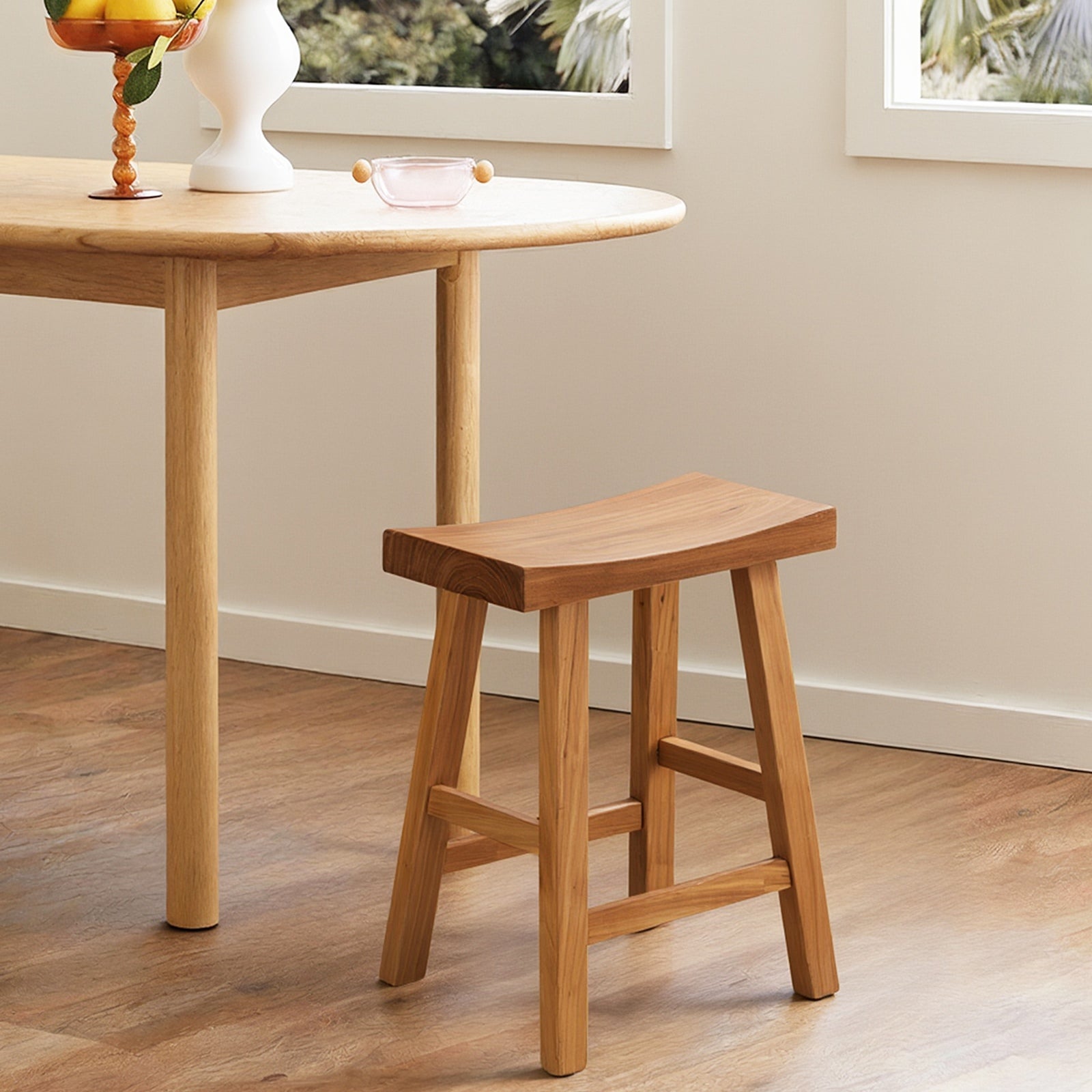Oikiture Wooden Stool Elm Wood Kitchen Dining Stool Caf¨¦ Seat Natural Timber