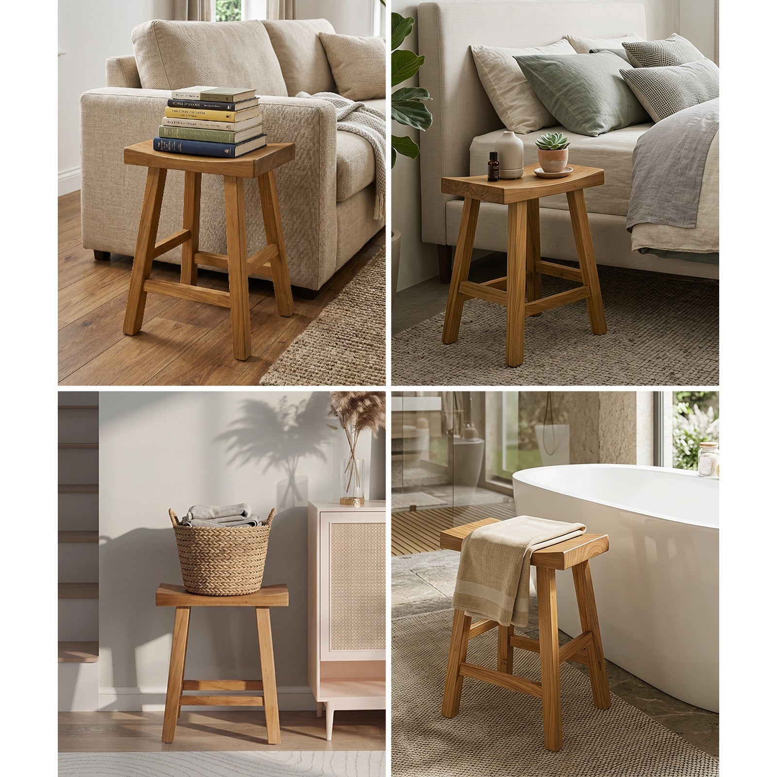 Oikiture Wooden Stool Elm Wood Kitchen Dining Stool Caf¨¦ Seat Natural Timber
