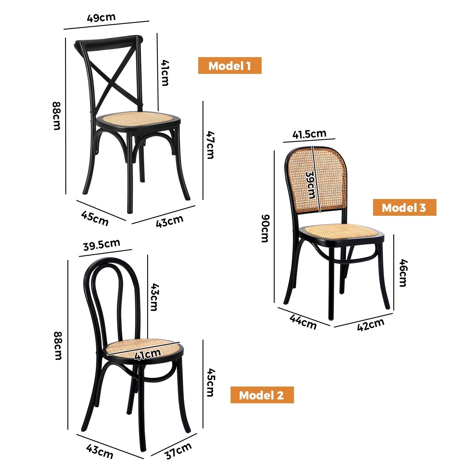 Oikiture 2/4/6PCS Dining Chair Solid Wood & Ratan Seat 3 Style - Sunyee