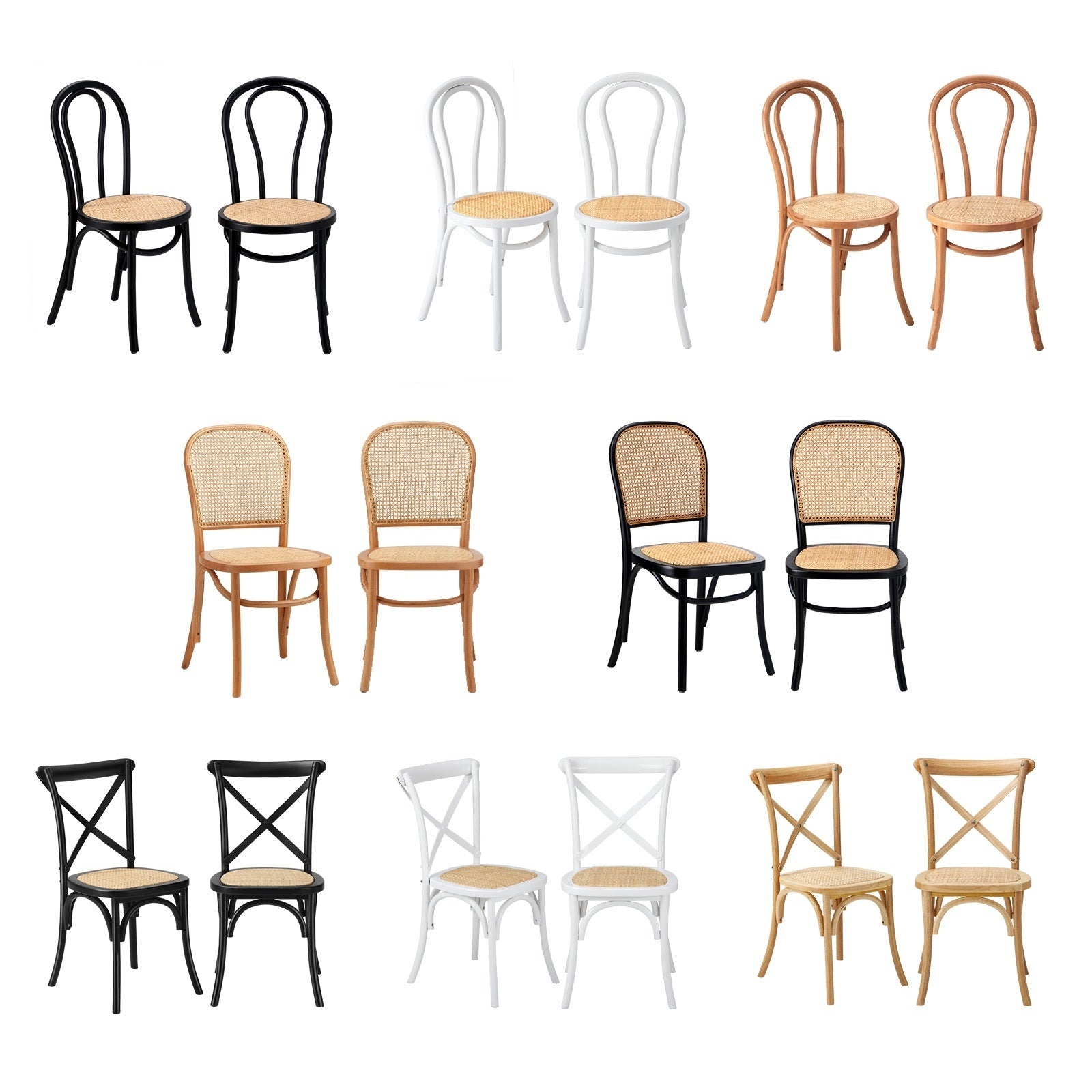 Oikiture 2/4/6PCS Dining Chair Solid Wood & Ratan Seat 3 Style - Sunyee