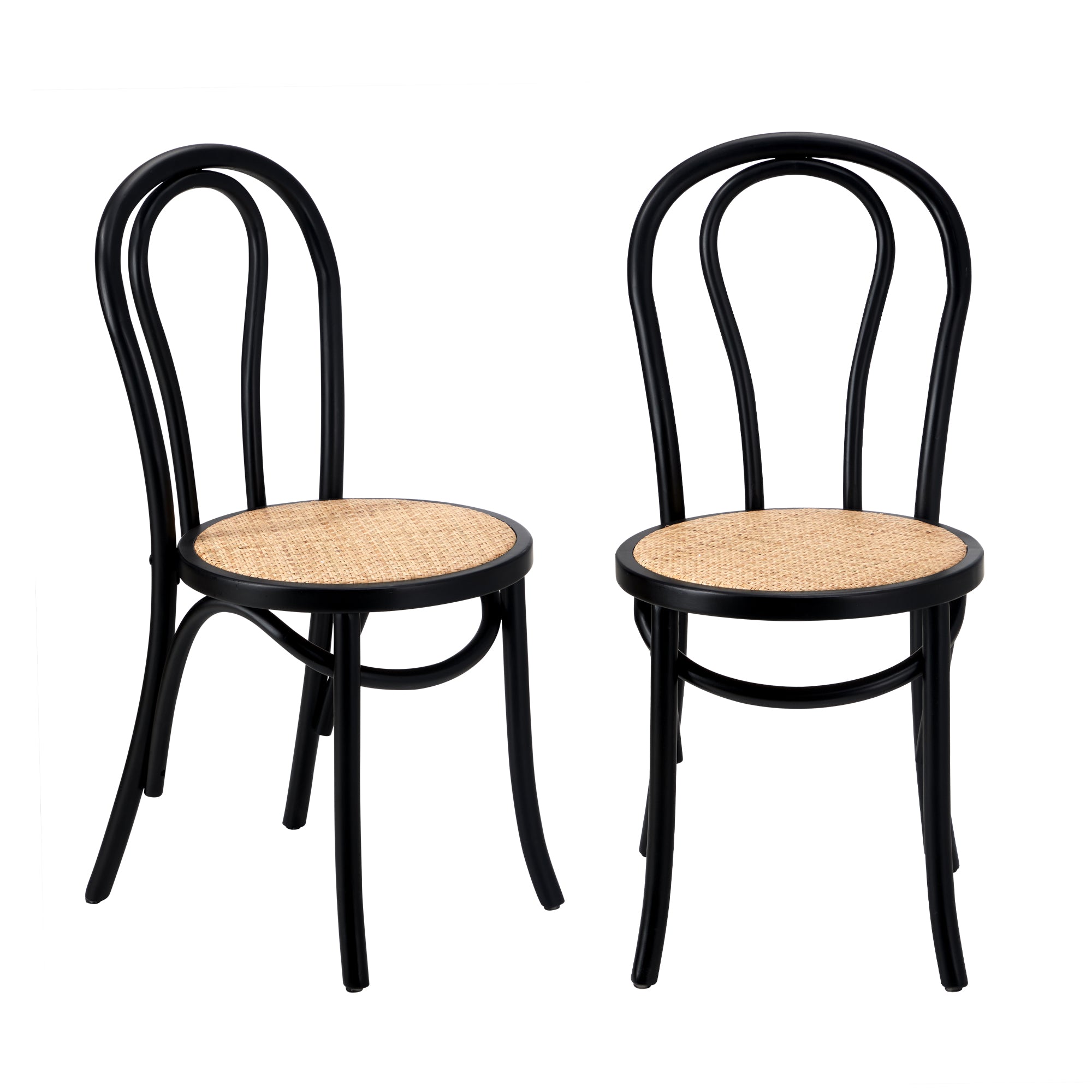 Oikiture 2PCS Dining Chair Solid Wooden Chairs Ratan Seat Black - Sunyee