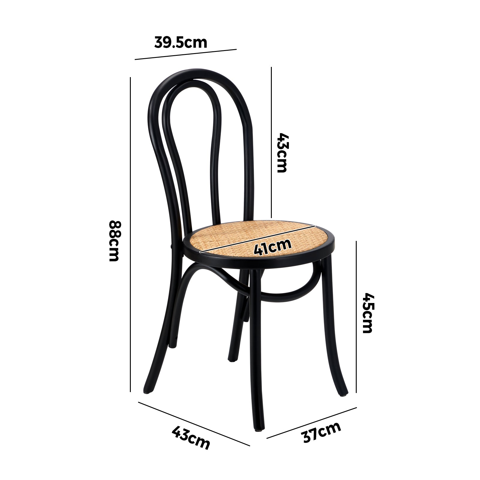 Oikiture 2PCS Dining Chair Solid Wooden Chairs Ratan Seat Black - Sunyee