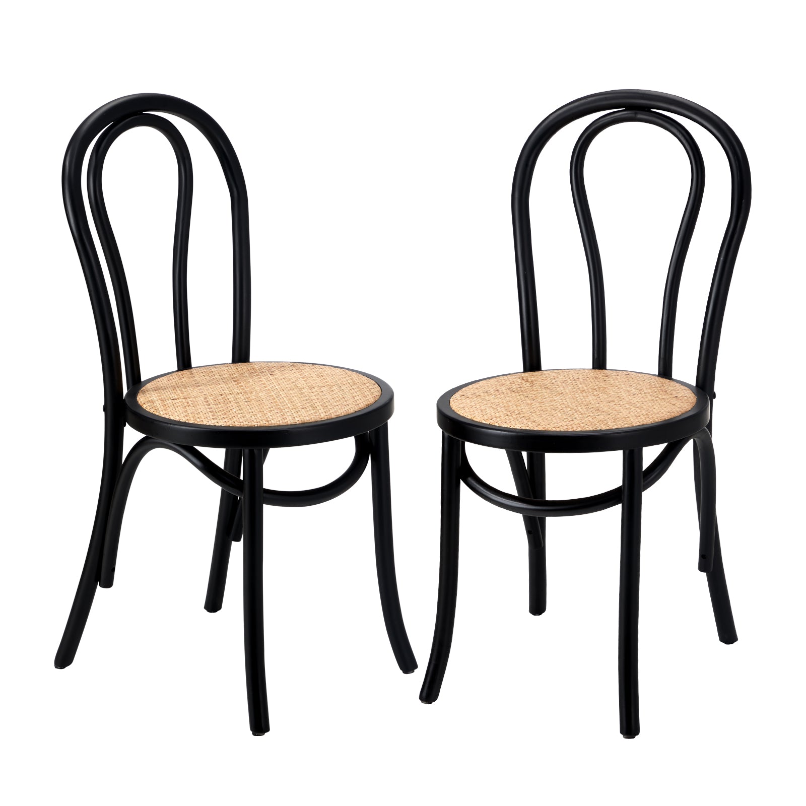 Oikiture 2PCS Dining Chair Solid Wooden Chairs Ratan Seat Black - Sunyee