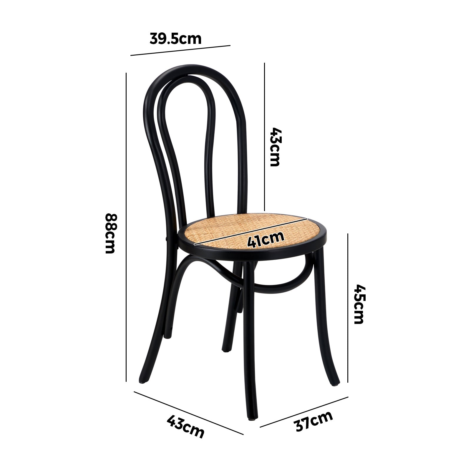 Oikiture Dining Chair Solid Wooden Chairs Ratan Seat Black - Sunyee