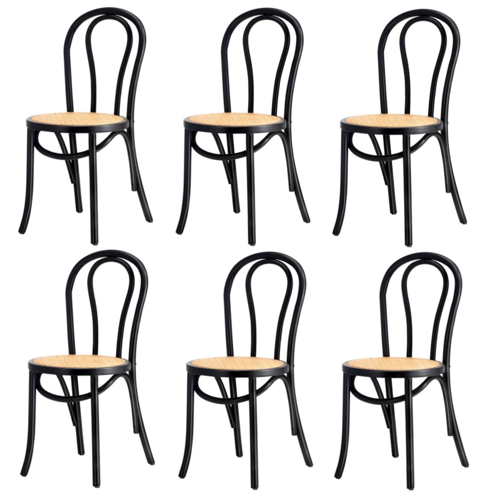 Oikiture 6x Dining Chair Solid Wooden Chairs Ratan Seat Black - Sunyee