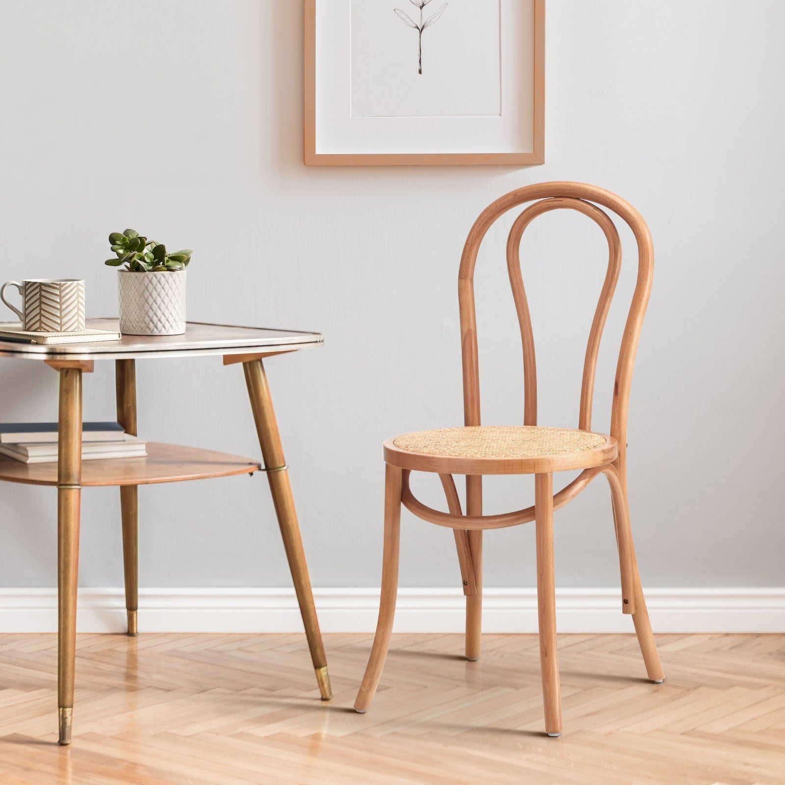 Oikiture Dining Chair Solid Wooden Chairs Ratan Seat Beige - Sunyee