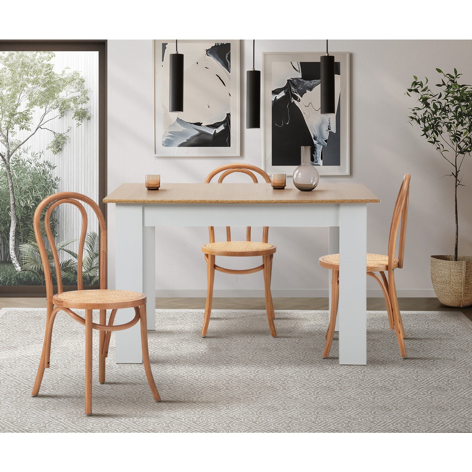 Oikiture Dining Chair Solid Wooden Chairs Ratan Seat Beige - Sunyee
