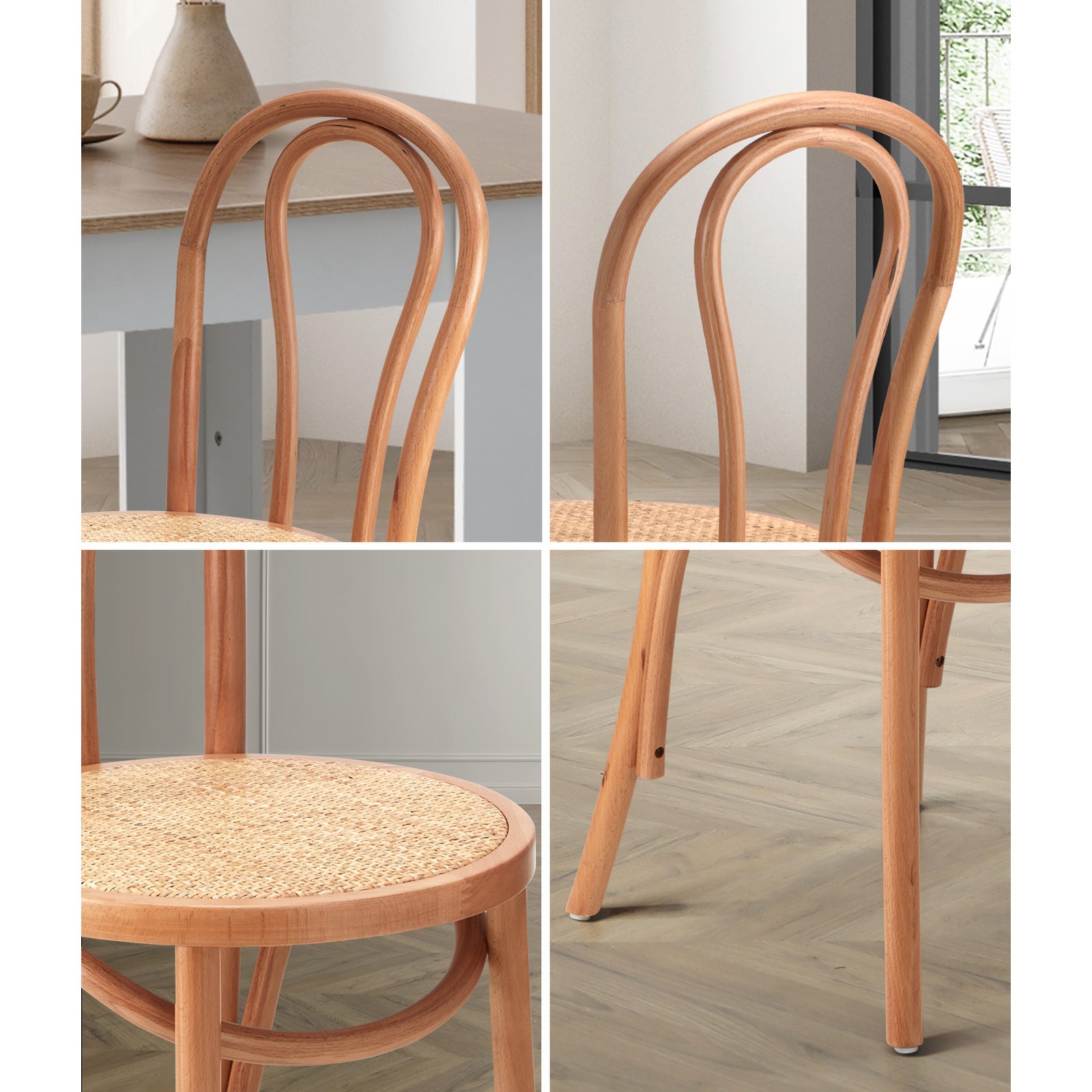 Oikiture Dining Chair Solid Wooden Chairs Ratan Seat Beige - Sunyee