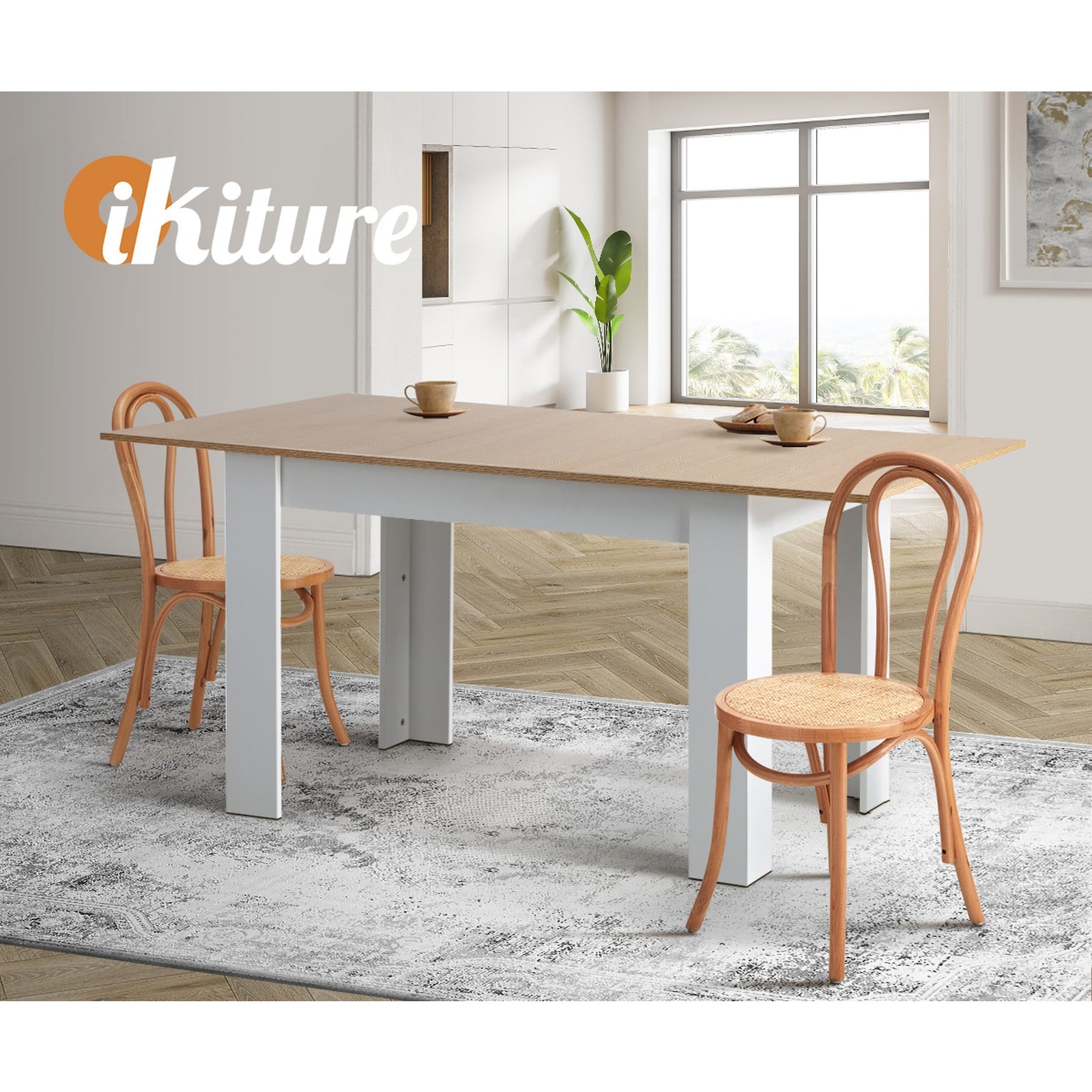 Oikiture Dining Chair Solid Wooden Chairs Ratan Seat Beige - Sunyee