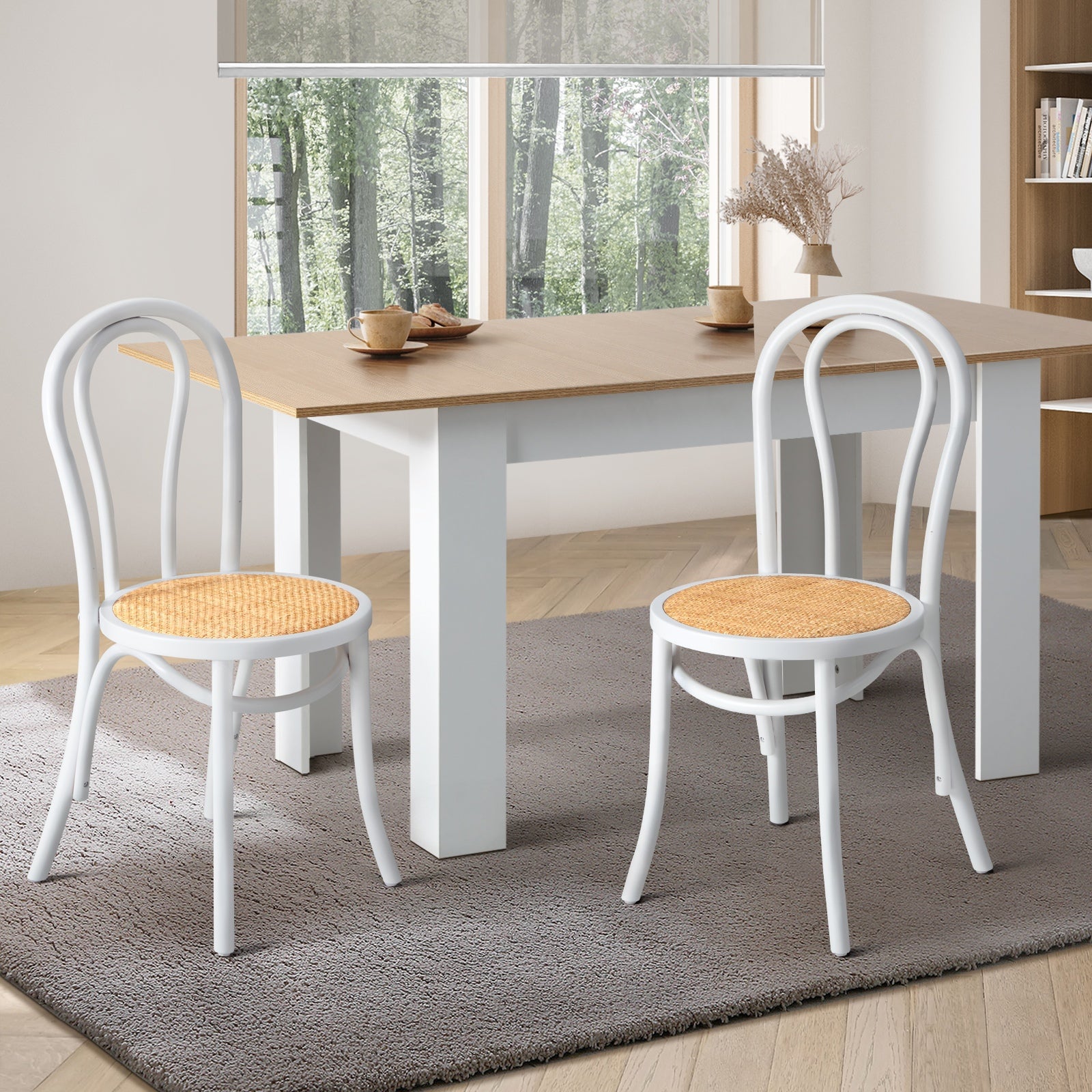 Oikiture 2PCS Dining Chair Solid Wooden Chairs Ratan Seat White - Sunyee
