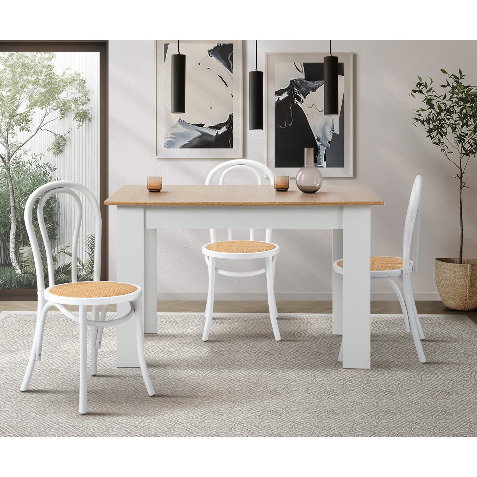 Oikiture 2PCS Dining Chair Solid Wooden Chairs Ratan Seat White - Sunyee
