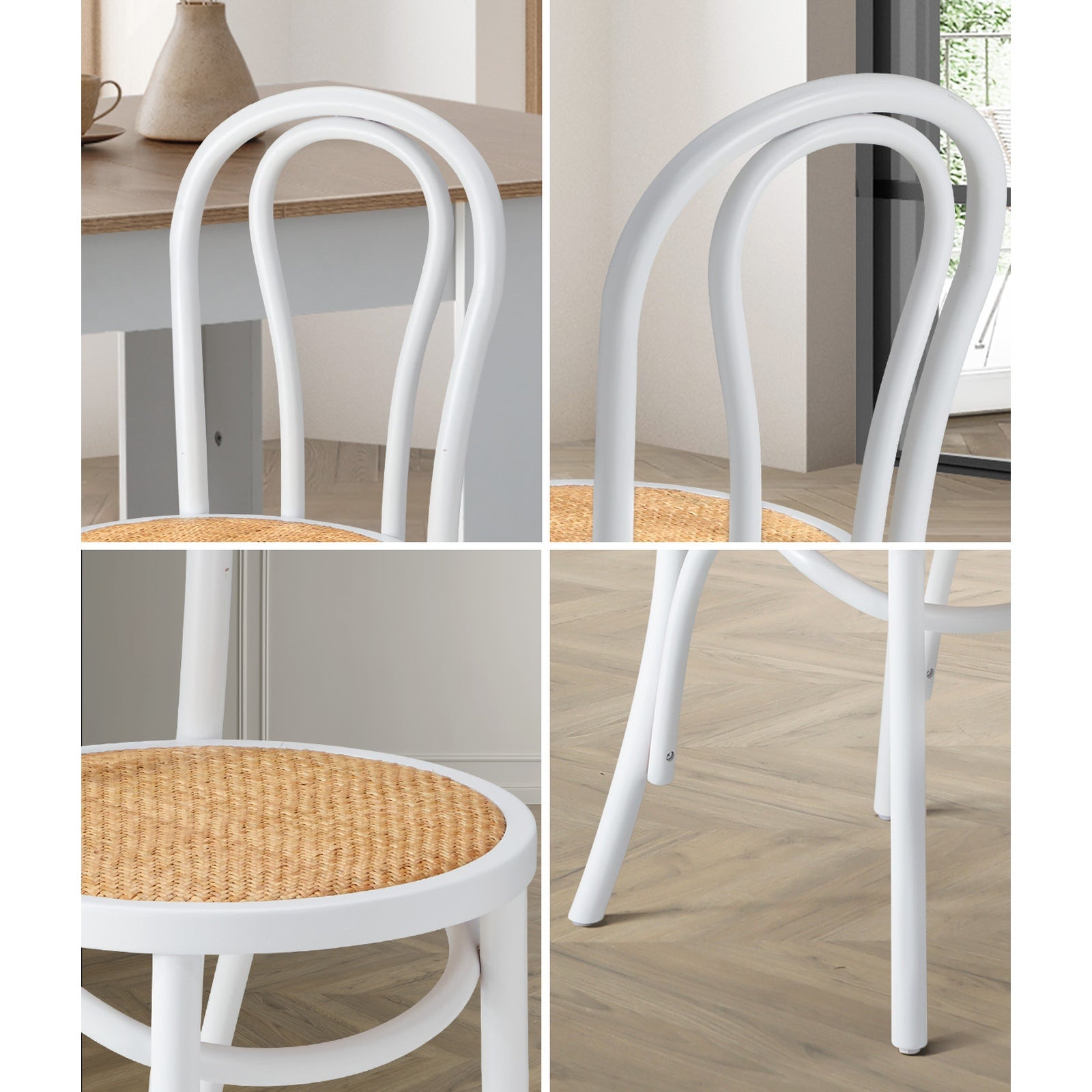 Oikiture 2PCS Dining Chair Solid Wooden Chairs Ratan Seat White - Sunyee