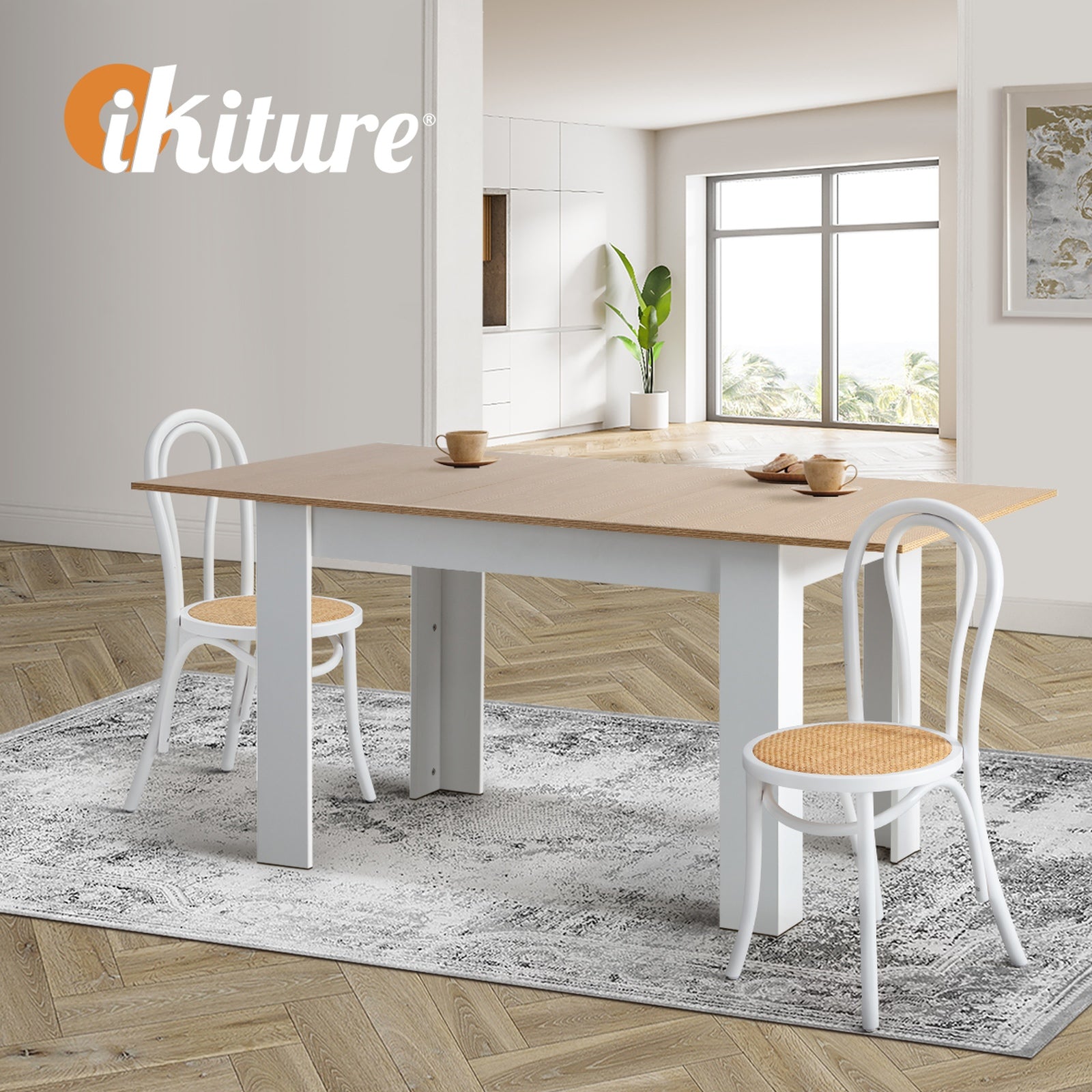 Oikiture 2PCS Dining Chair Solid Wooden Chairs Ratan Seat White - Sunyee