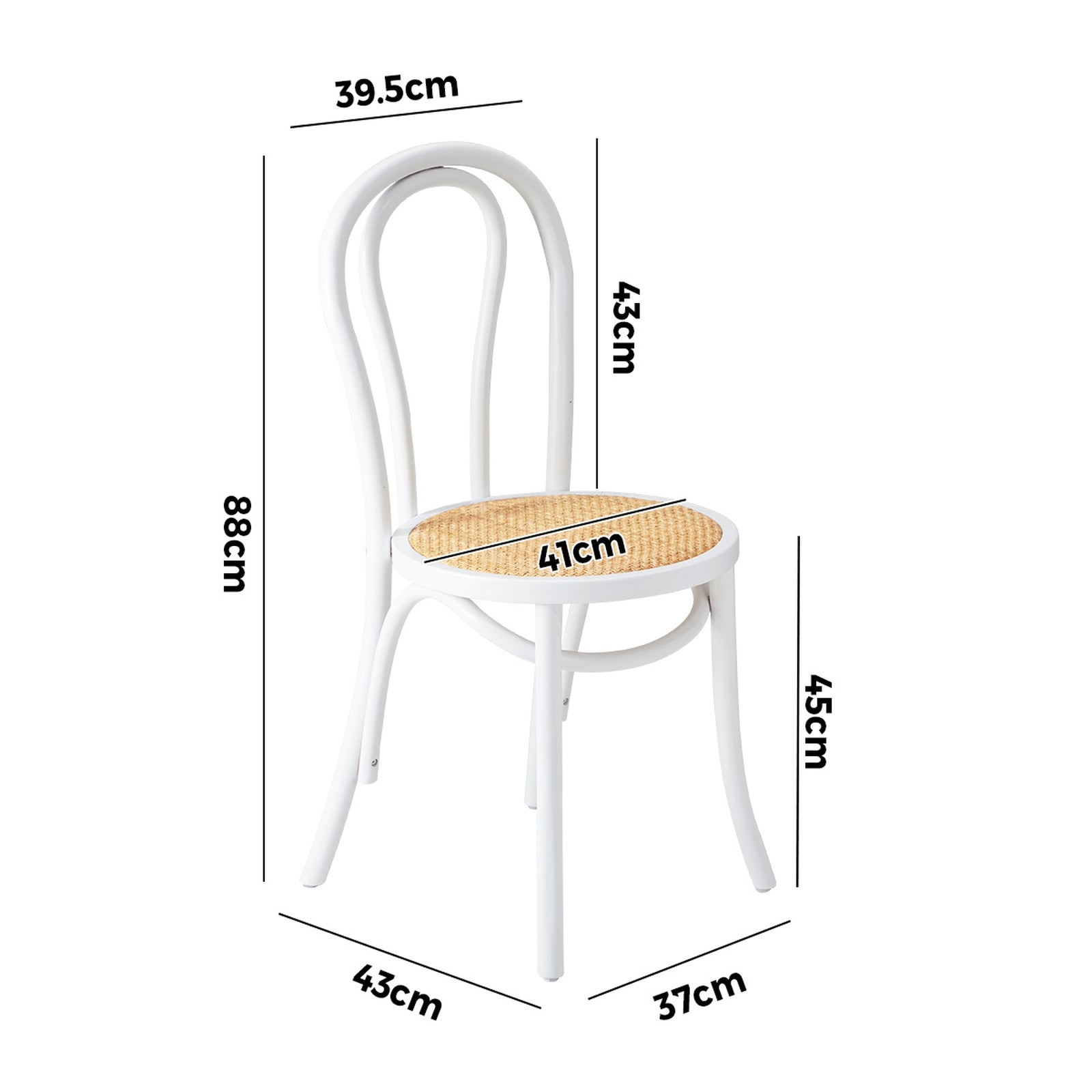 Oikiture 2PCS Dining Chair Solid Wooden Chairs Ratan Seat White - Sunyee