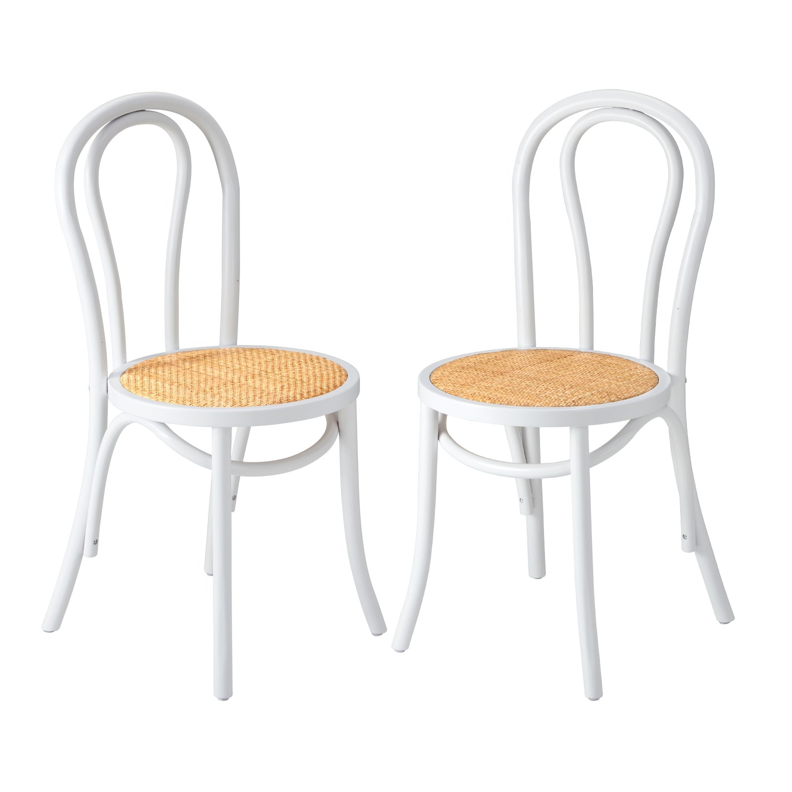 Oikiture 2PCS Dining Chair Solid Wooden Chairs Ratan Seat White - Sunyee