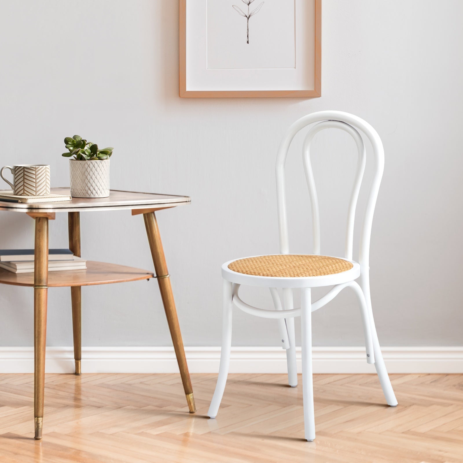 Oikiture Dining Chair Solid Wooden Chairs Ratan Seat White - Sunyee