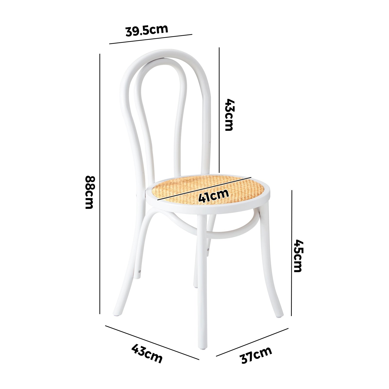 Oikiture Dining Chair Solid Wooden Chairs Ratan Seat White - Sunyee