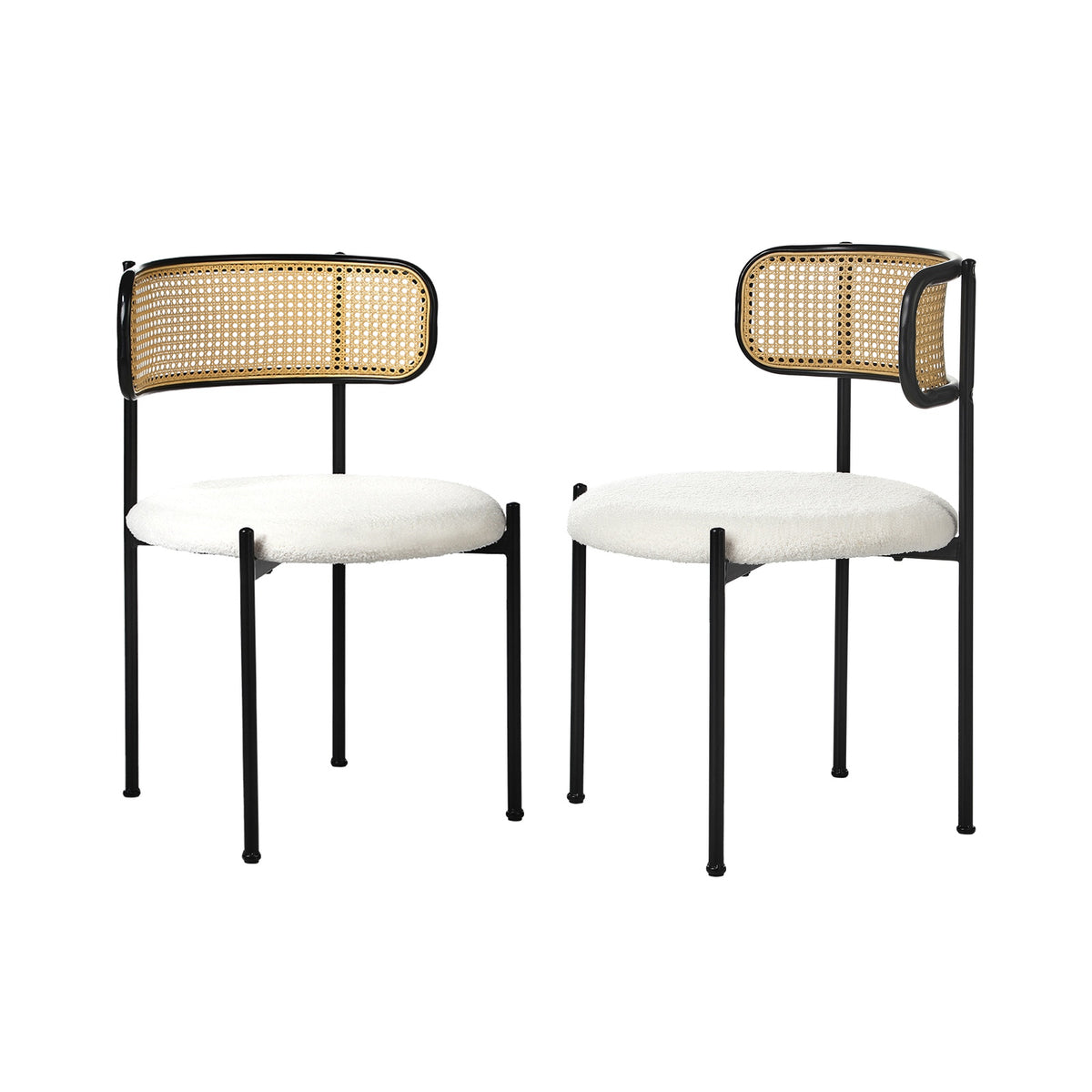 Oikiture Dining Chair Round Boucle Kitchen Lounge Backrest Black and White - Sunyee