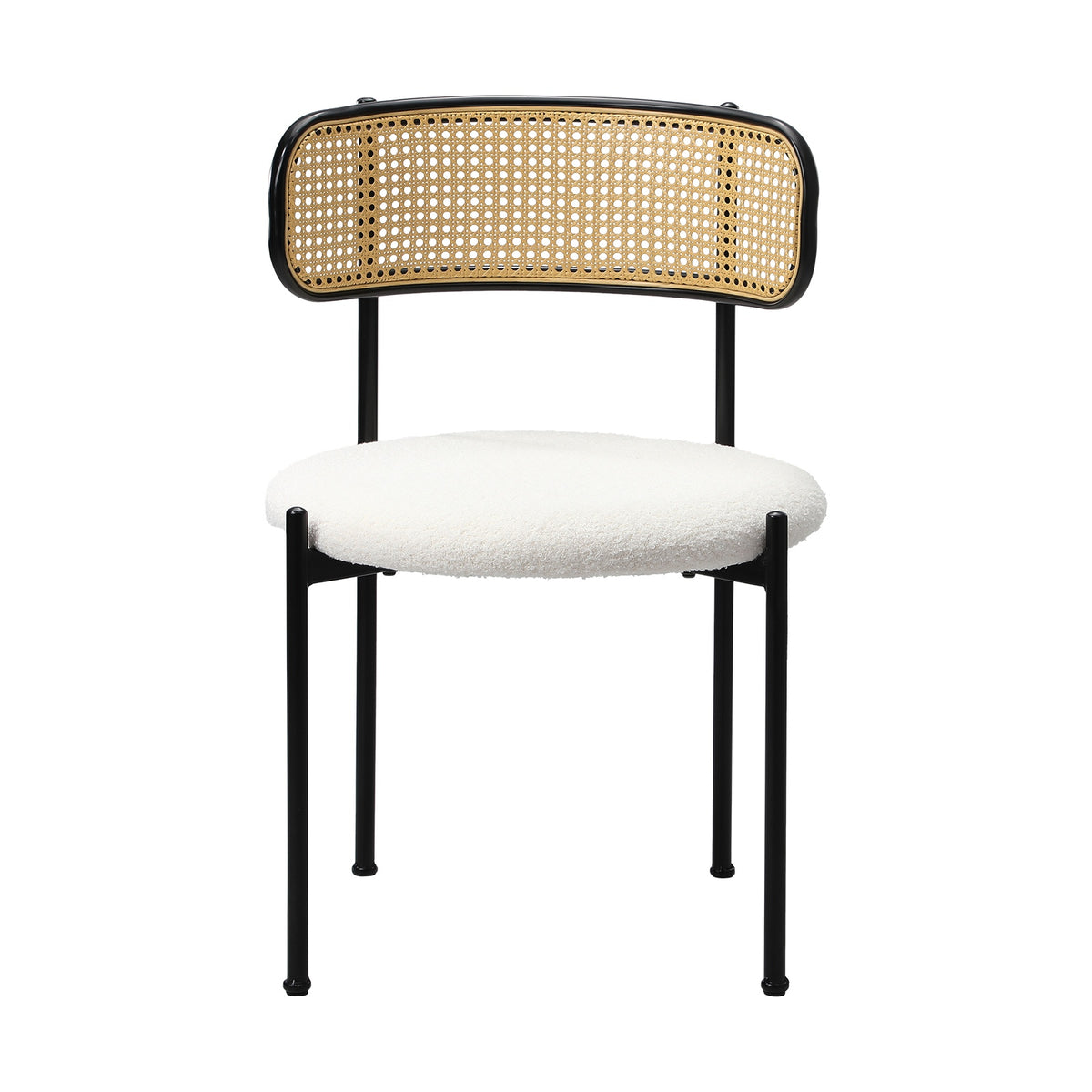 Oikiture Dining Chair Round Boucle Kitchen Lounge Backrest Black and White - Sunyee