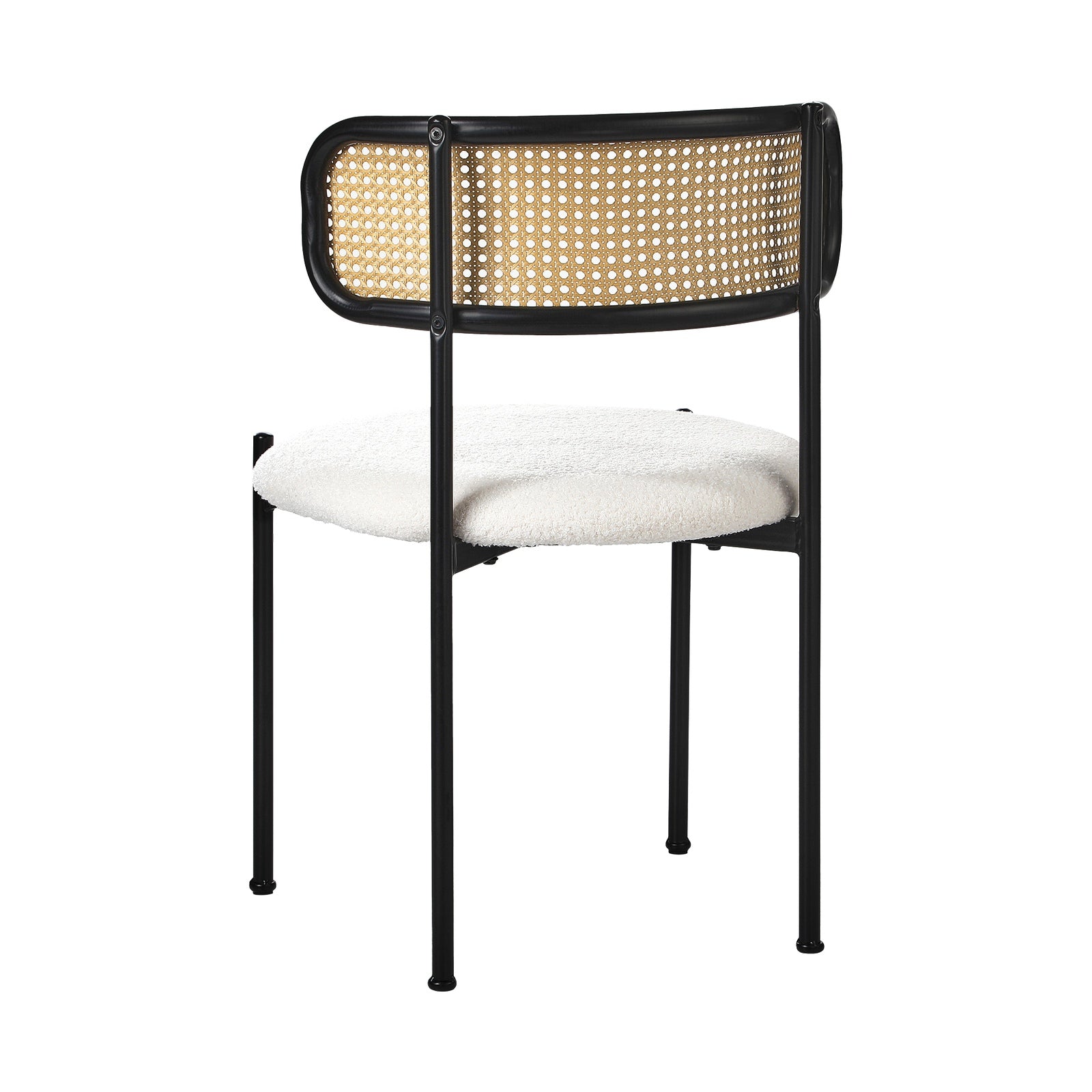 Oikiture Dining Chair Round Boucle Kitchen Lounge Backrest Black and White - Sunyee