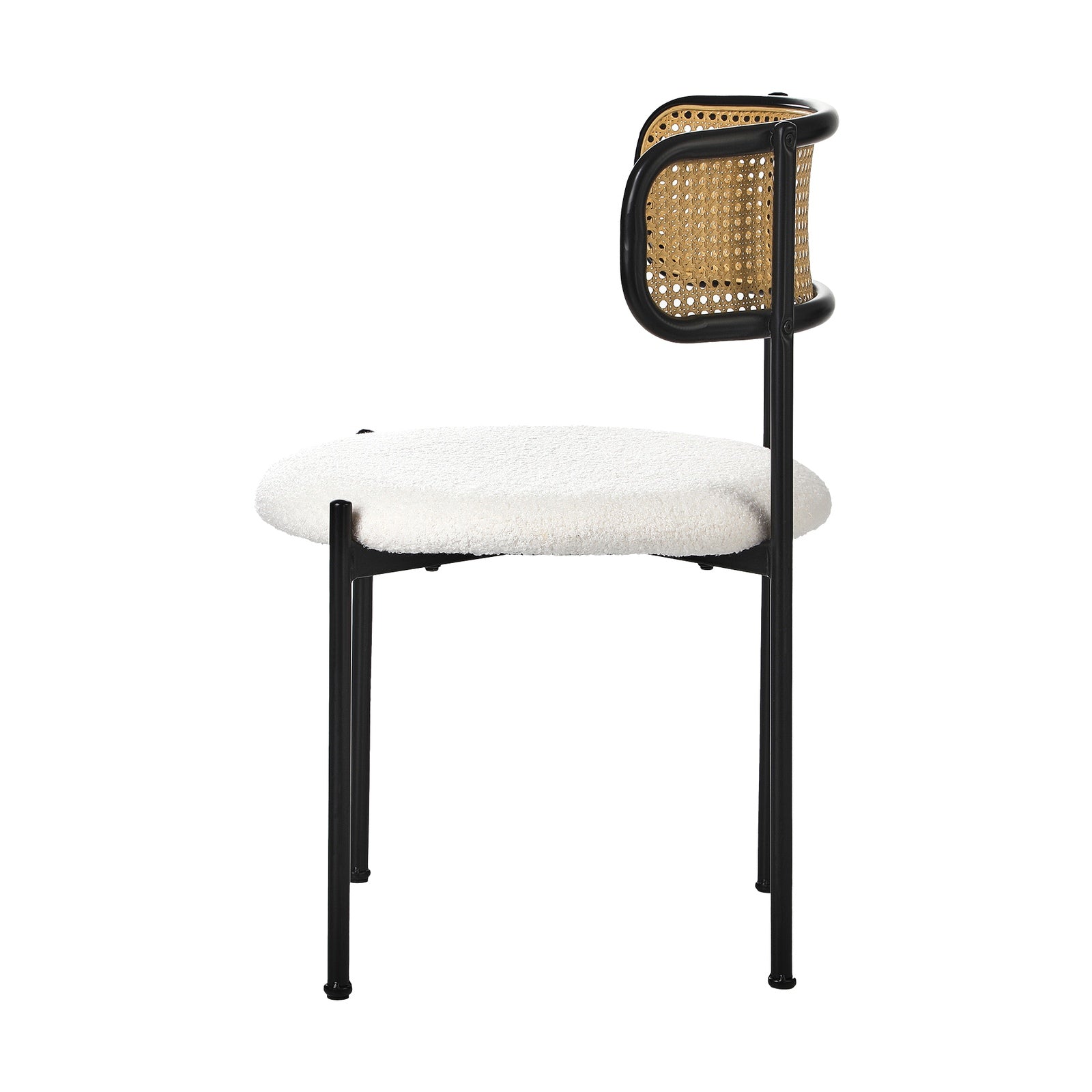 Oikiture Dining Chair Round Boucle Kitchen Lounge Backrest Black and White - Sunyee