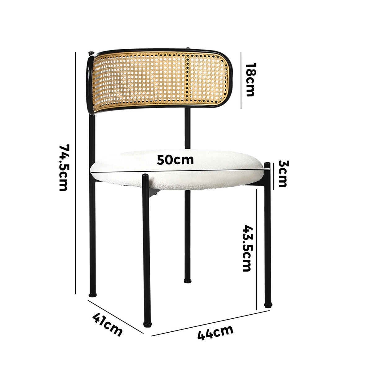 Oikiture Dining Chair Round Boucle Kitchen Lounge Backrest Black and White - Sunyee