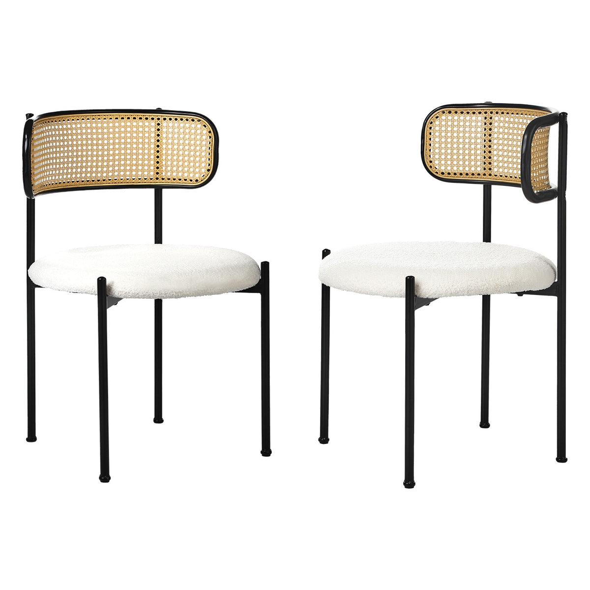 Oikiture Dining Chair Round Boucle Kitchen Lounge Backrest Black and White - Sunyee