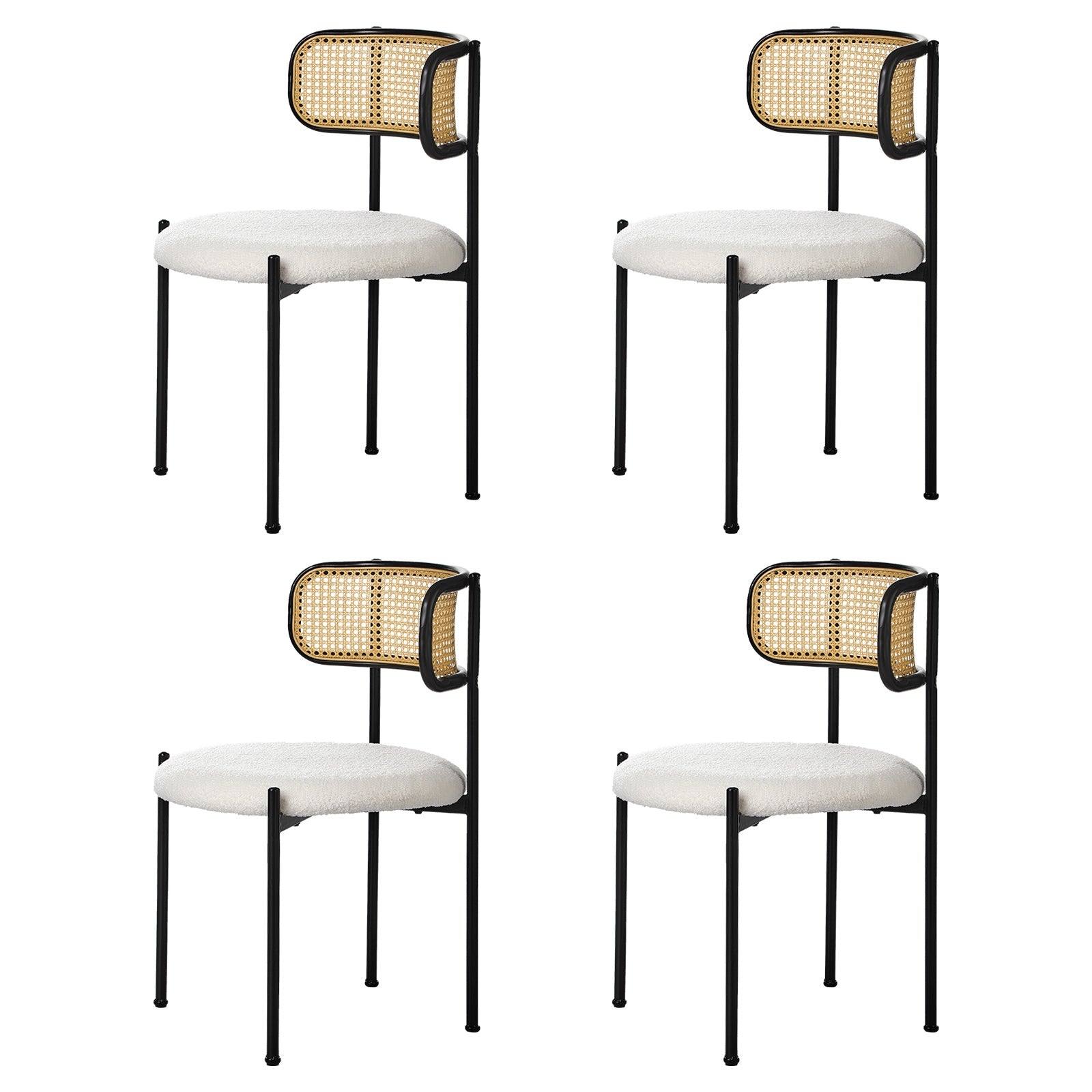 Oikiture Dining Chair Round Boucle Kitchen Lounge Backrest Black and White - Sunyee